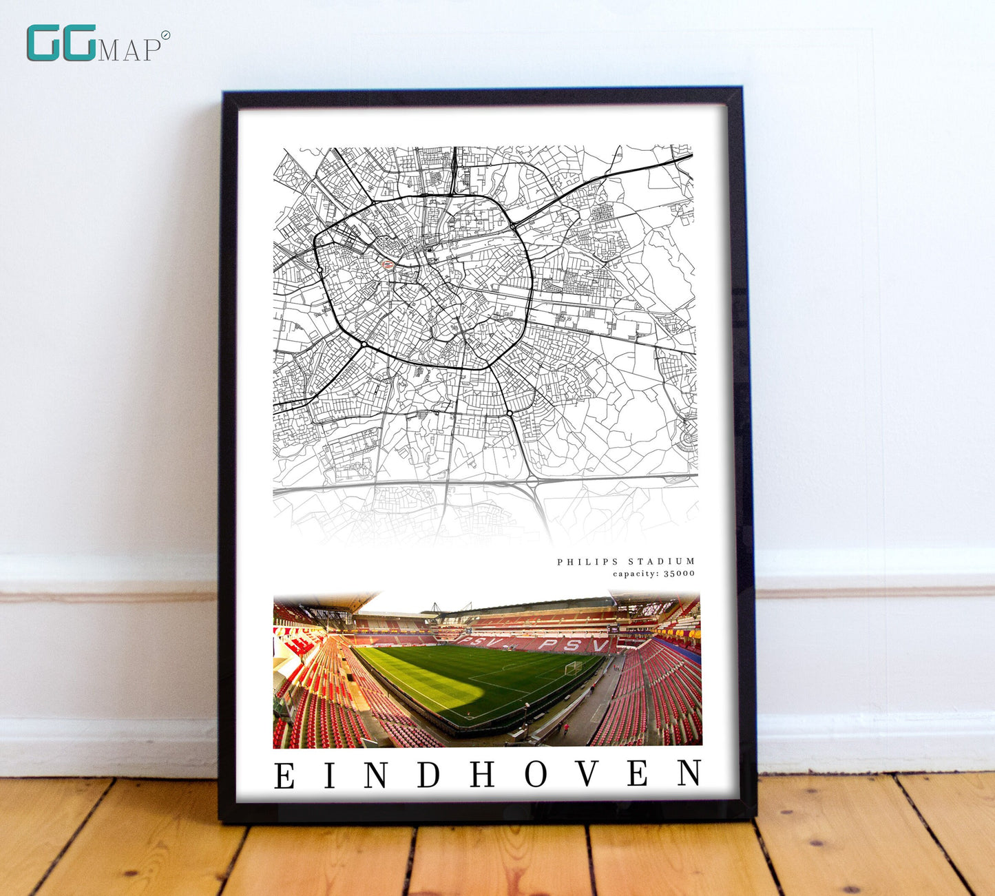 City map of EINDHOVEN Stadion - Philips arena - Home Decor Philips arena - Wall decor Philips arena - Philips arena gift - Print map