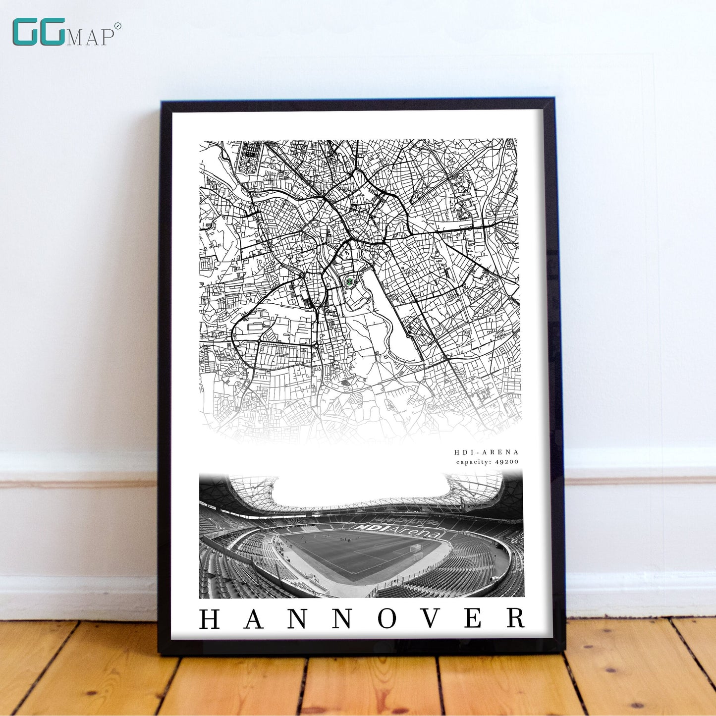 City map of HANNOVER - HDI Arena Stadion - Home Decor HDI Arena - Wall decor Hannover 96 - Hannover 96 gift - Print map