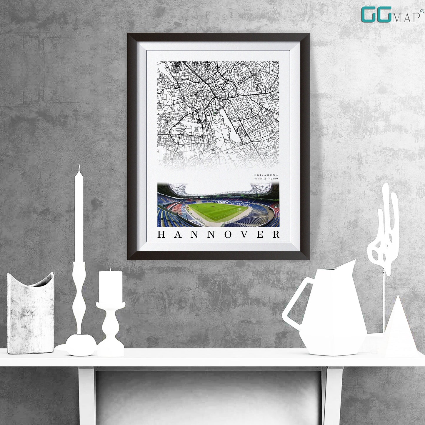 City map of HANNOVER - HDI Arena Stadion - Home Decor HDI Arena - Wall decor Hannover 96 - Hannover 96 gift - Print map