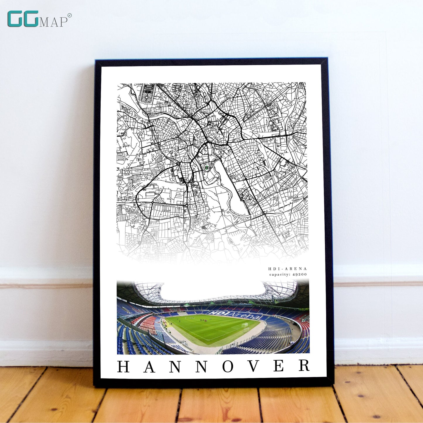 City map of HANNOVER - HDI Arena Stadion - Home Decor HDI Arena - Wall decor Hannover 96 - Hannover 96 gift - Print map