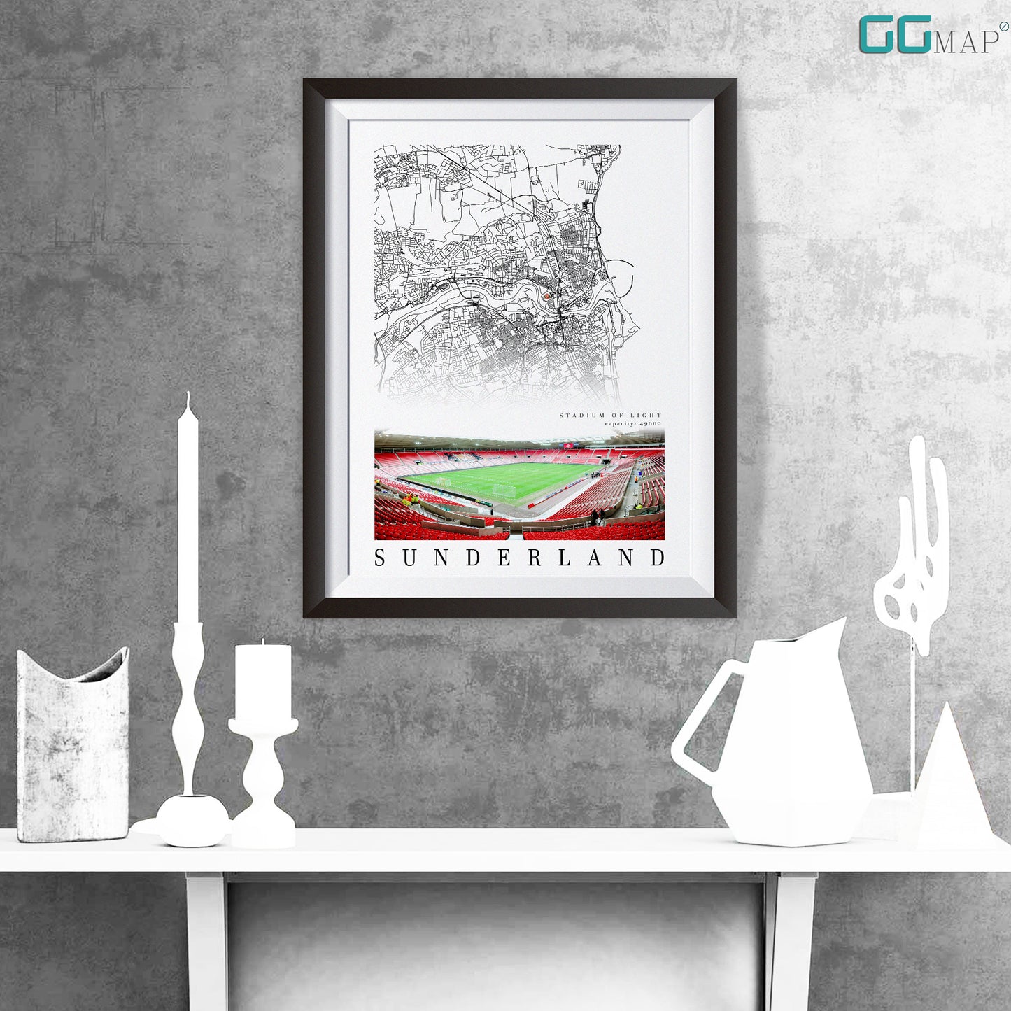 City map of SUNDERLAND - Stadium of Light - Home Decor Stadium of Light - Stadium of Light gift - Print map - Sunderland Stadium