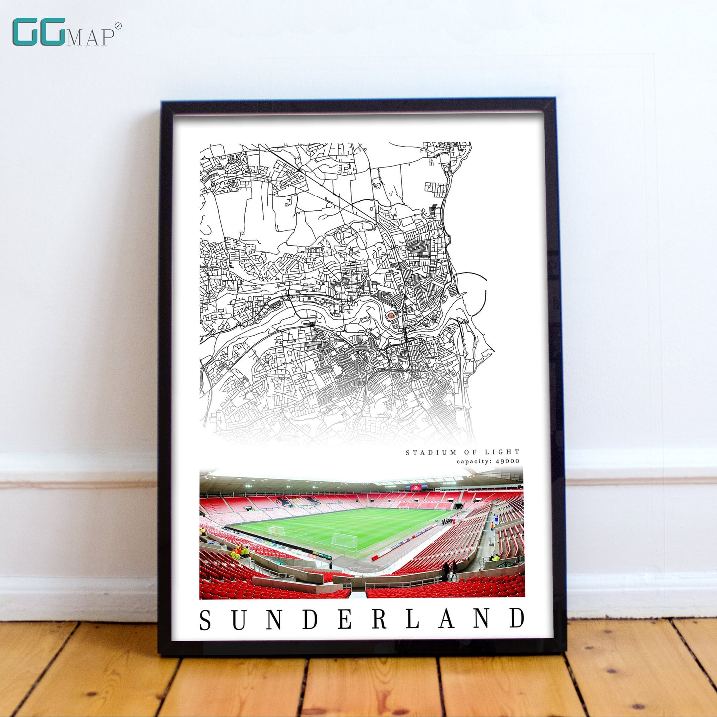 City map of SUNDERLAND - Stadium of Light - Home Decor Stadium of Light - Stadium of Light gift - Print map - Sunderland Stadium