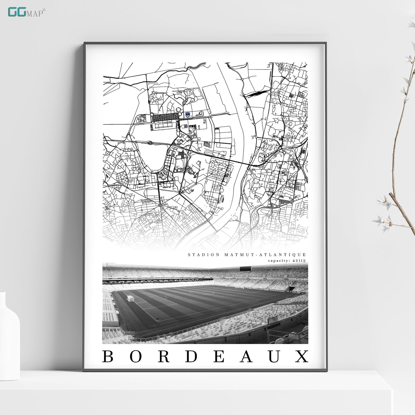 City map of BORDEAUX - Stadion Matmut Atlantique - Home Decor Stadion Matmut Atlantique - Print map - Les Girondins - Bordeaux stadium