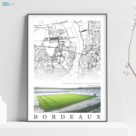 City map of BORDEAUX - Stadion Matmut Atlantique - Home Decor Stadion Matmut Atlantique - Print map - Les Girondins - Bordeaux stadium