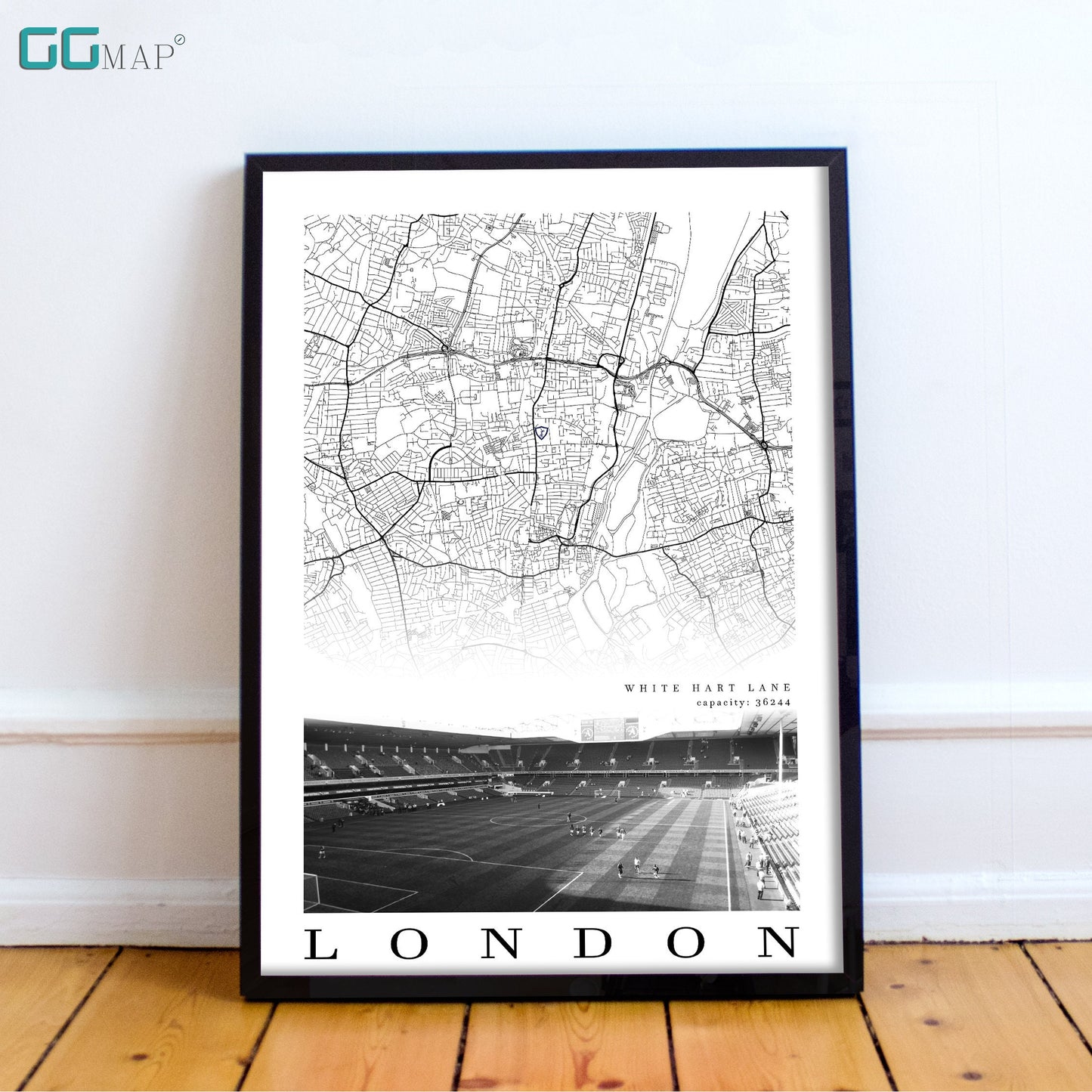 City map of LONDON - White Hart Lane - Home Decor White Hart Lane - Print map - White Hart Lane gift - Tottenham Hotspur Old Stadium