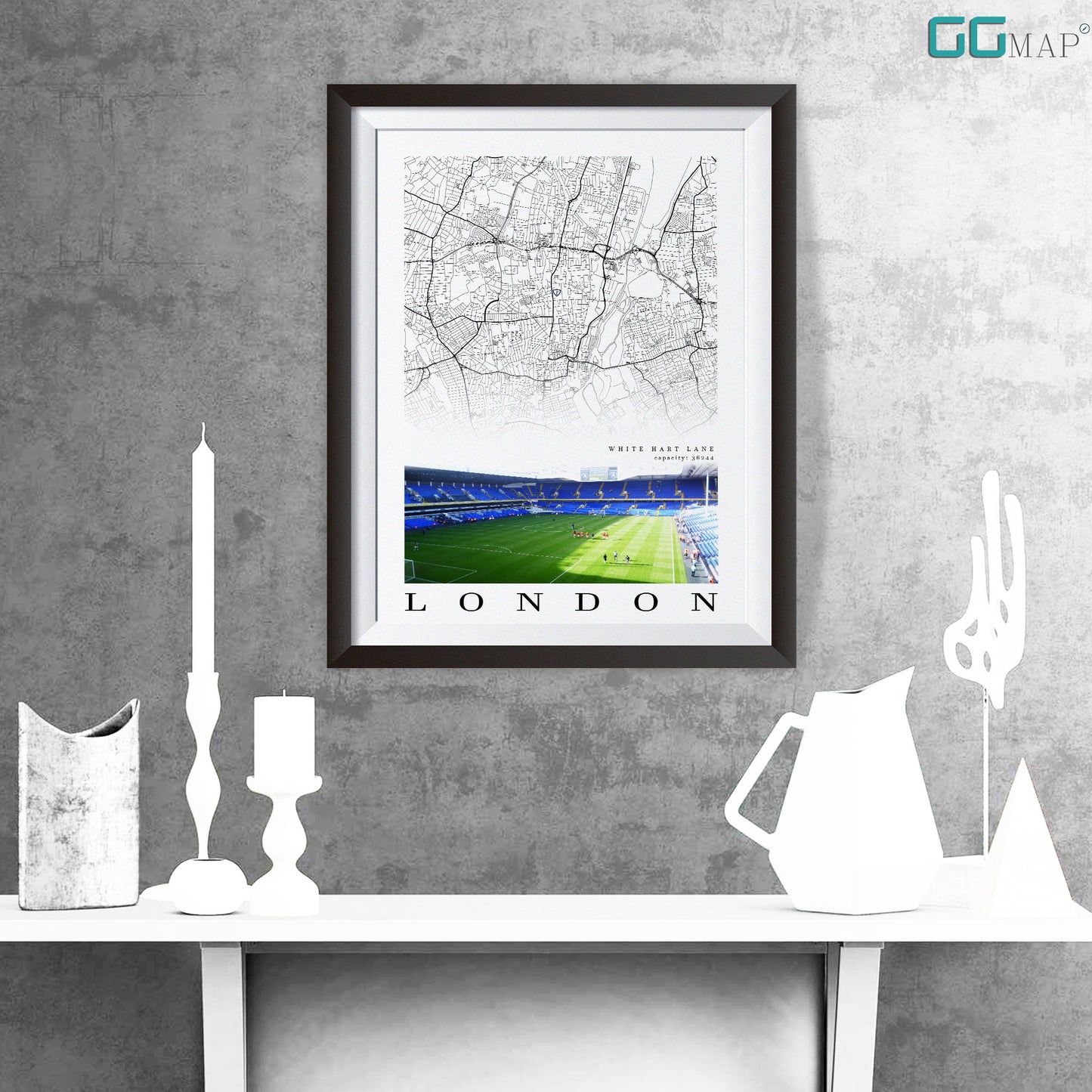 City map of LONDON - White Hart Lane - Home Decor White Hart Lane - Print map - White Hart Lane gift - Tottenham Hotspur Old Stadium