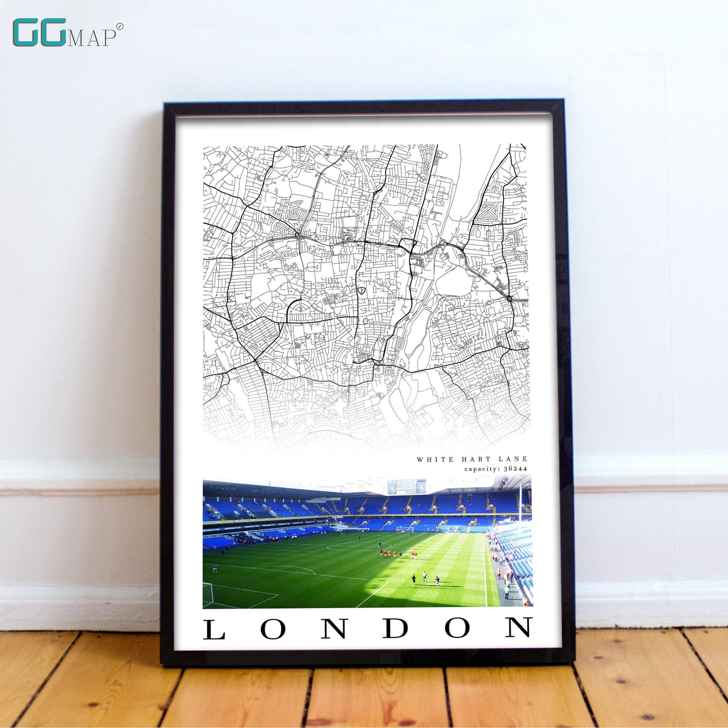 City map of LONDON - White Hart Lane - Home Decor White Hart Lane - Print map - White Hart Lane gift - Tottenham Hotspur Old Stadium