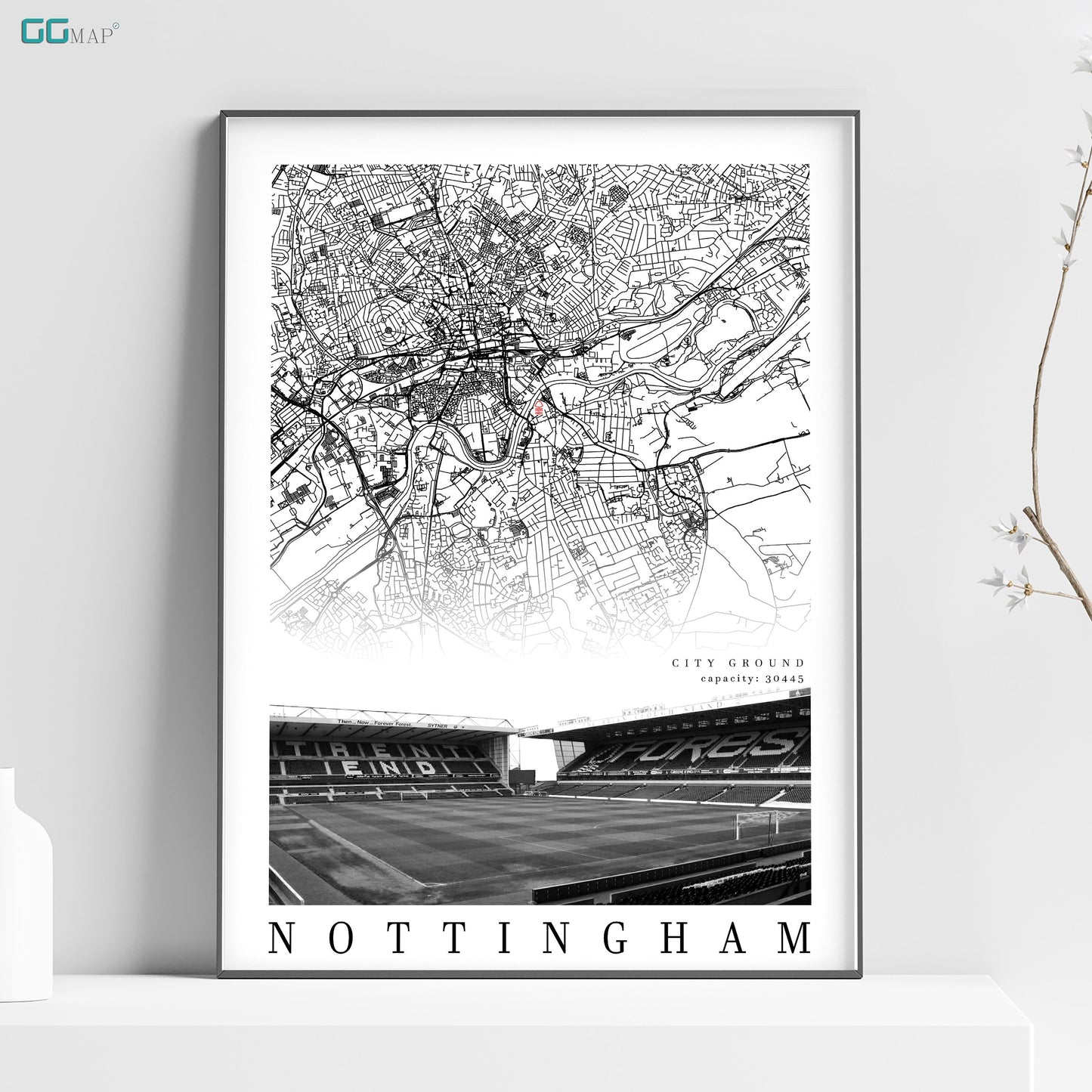 City map of NOTTINGHAM - City Ground - Home Decor City Ground - Wall decor - City Ground gift - Print map - Nottingham Forest Stadium