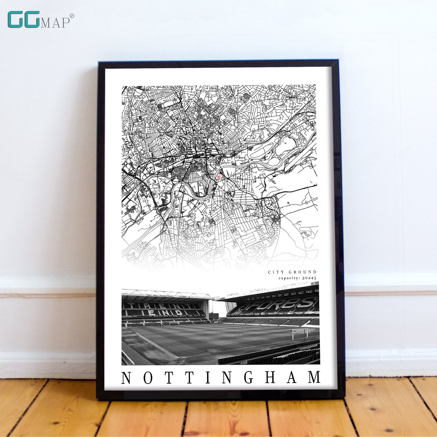 City map of NOTTINGHAM - City Ground - Home Decor City Ground - Wall decor - City Ground gift - Print map - Nottingham Forest Stadium