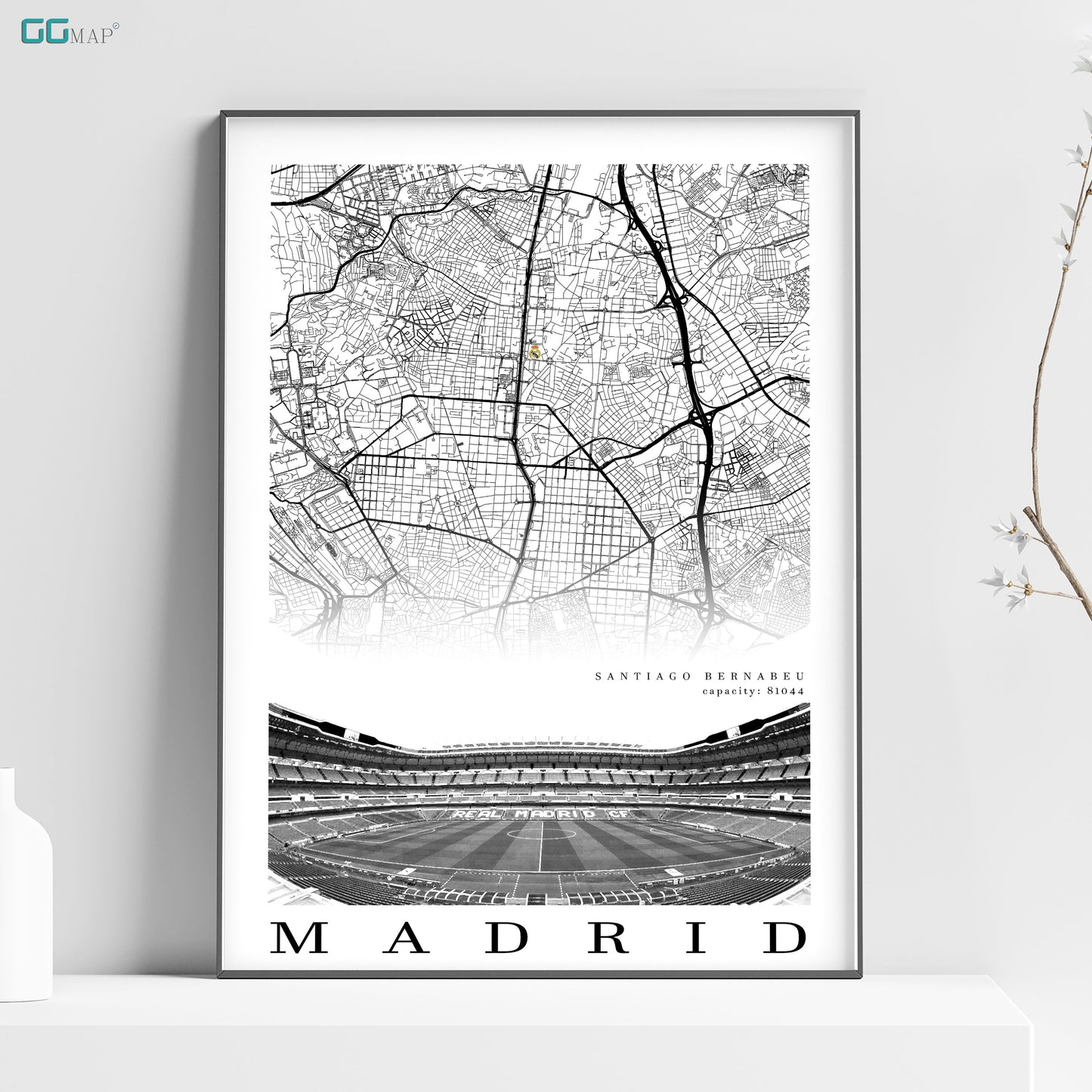 City map of MADRID - Santiago Bernabu Stadium - Home Decor Santiago Bernabu - Wall decor -Santiago Bernabu - Estadio Santiago Bernabu