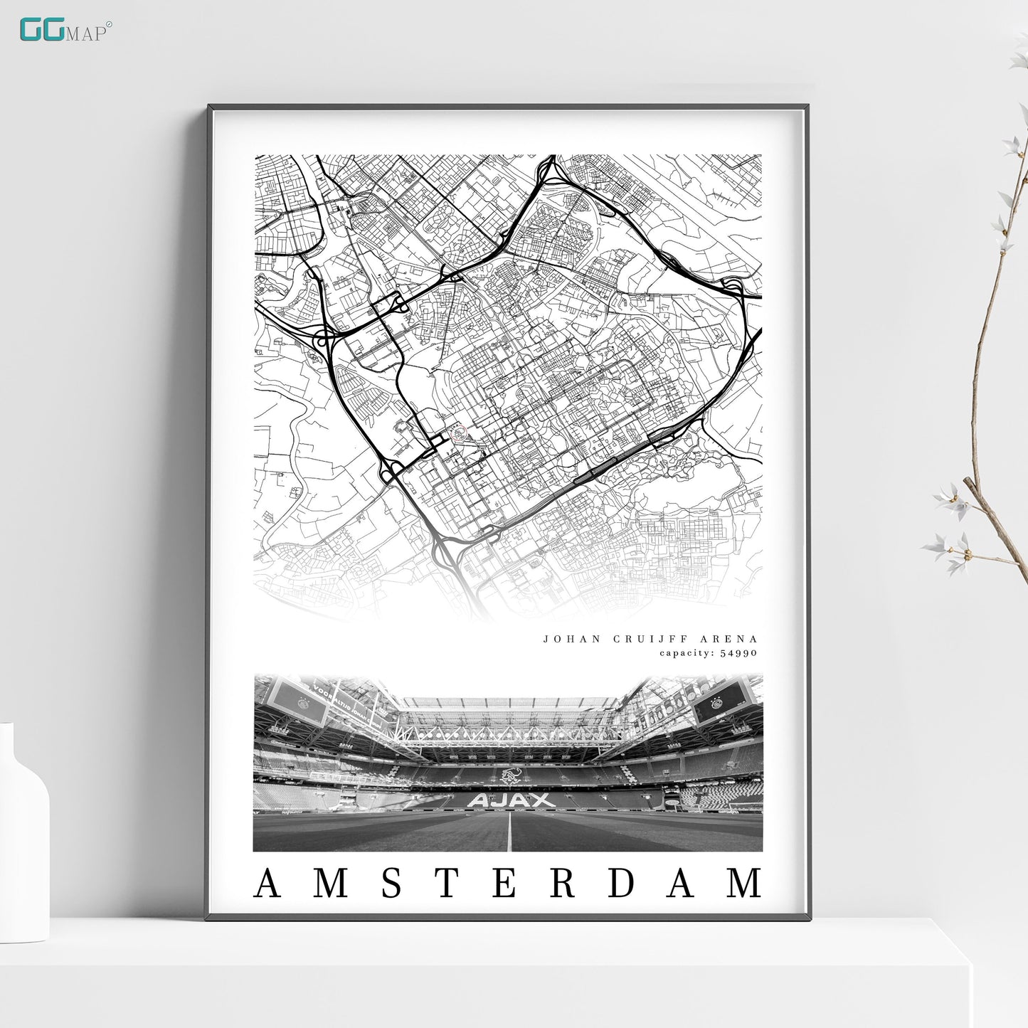 City map of AMSTERDAM - Johan Cruyff arena - Home Decor Johan Cruyff arena - Wall decor Amsterdam arena - Amsterdam arena gift - Print map