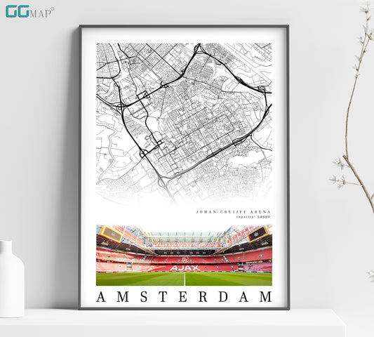 a picture of a stadium with a map of amsterdam