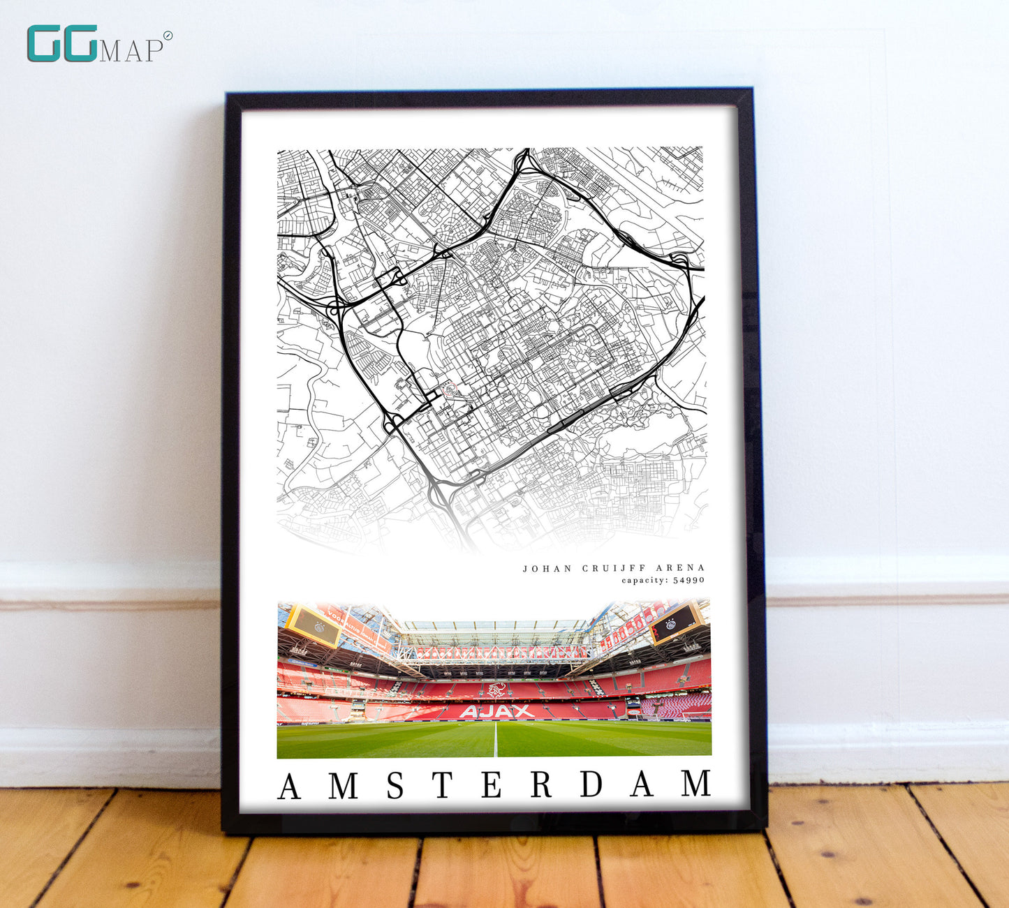 City map of AMSTERDAM - Johan Cruyff arena - Home Decor Johan Cruyff arena - Wall decor Amsterdam arena - Amsterdam arena gift - Print map