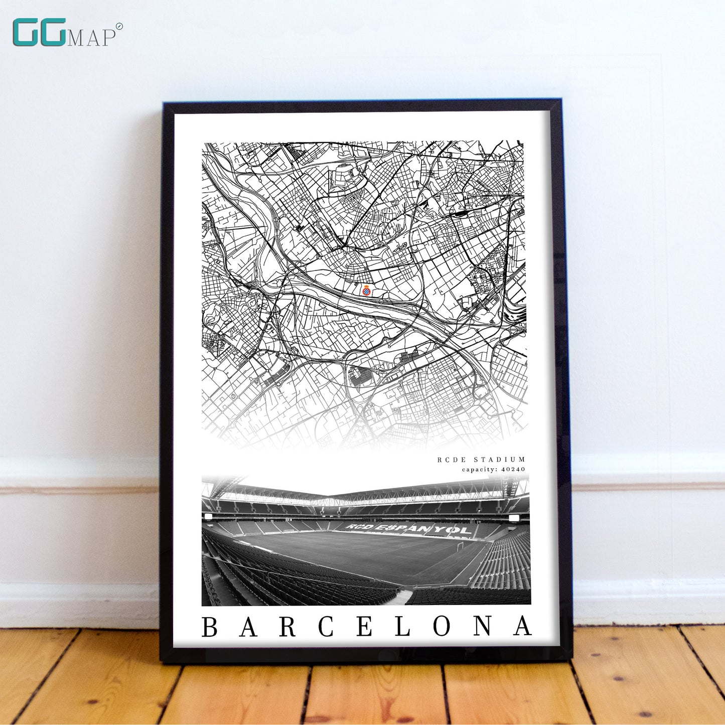 City map of BARCELONA - Estadi Cornellà-El Prat - Home Decor Estadi Cornellà-El Prat - Espanyol gift - Print map - GG Map