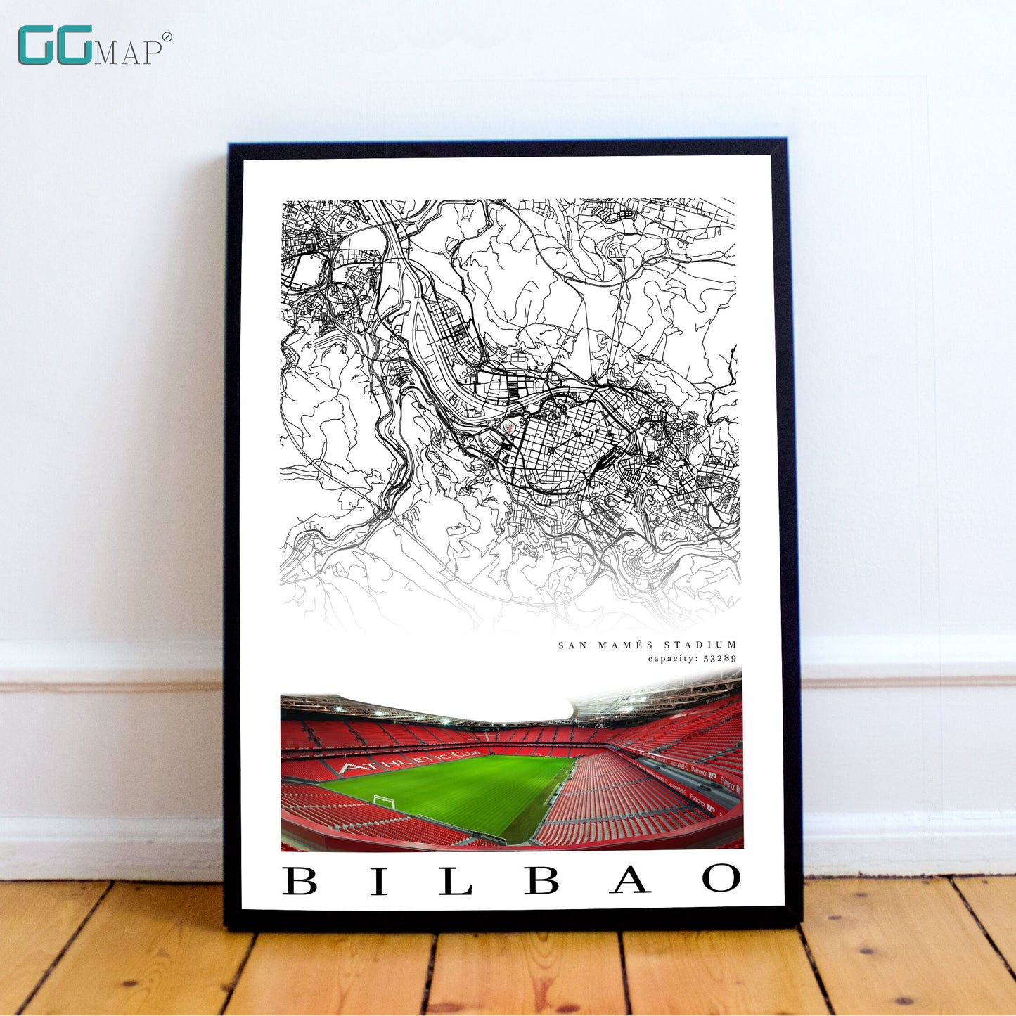 City map of SAN SEBASTIAN - Estadio Anoeta - Home Decor Estadio Anoeta - Wall decor - Real Sociedad gift - Print map - GG Map