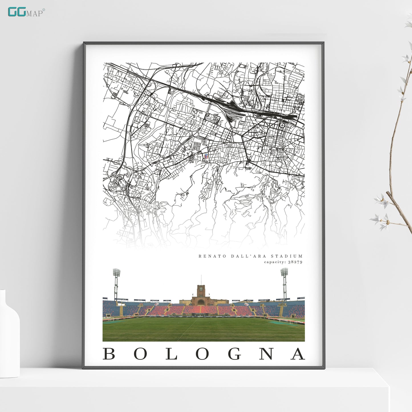 a white poster with a map of bologna on it