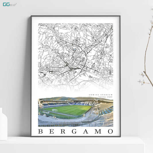 City map of Bergamo - ATALANTA BC - Gewiss Stadium - Home Decor Atalanta - Atalanta gift - Atalanta stadium -