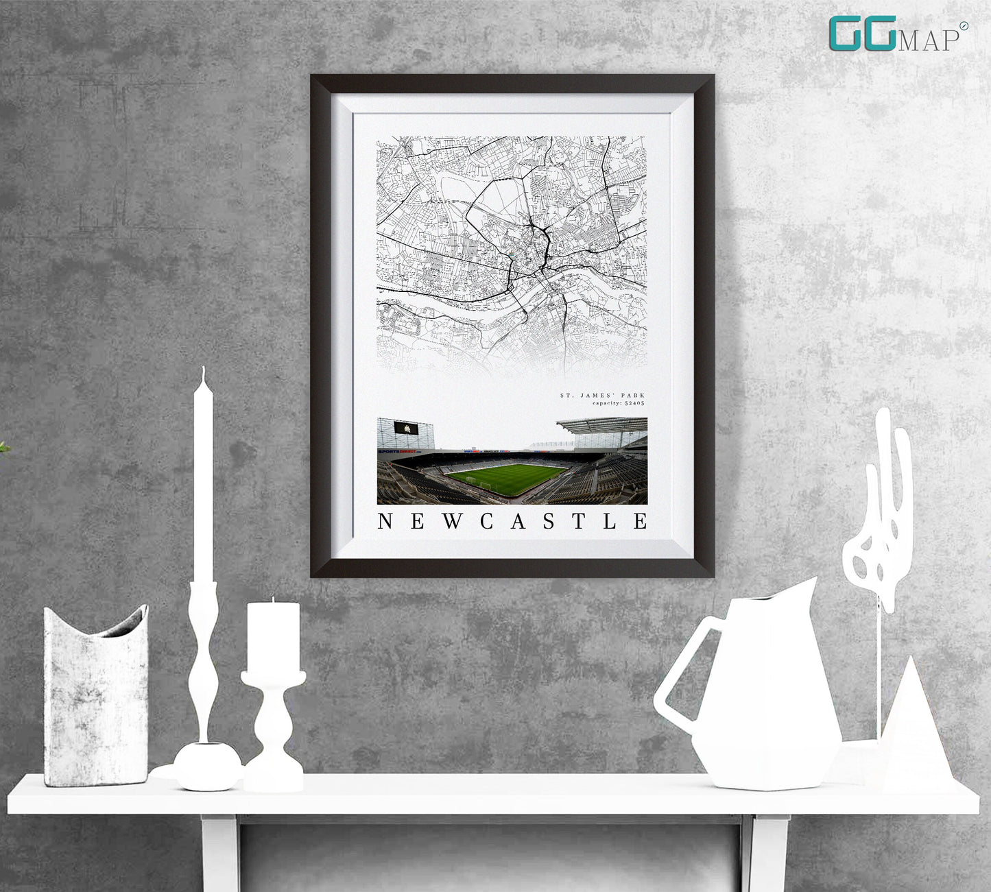 City map of NEWCASTLE - St. James' Park Stadium- Home Decor St. James' Park - St. James' Park gift - St. James' Park wall decor - Print map