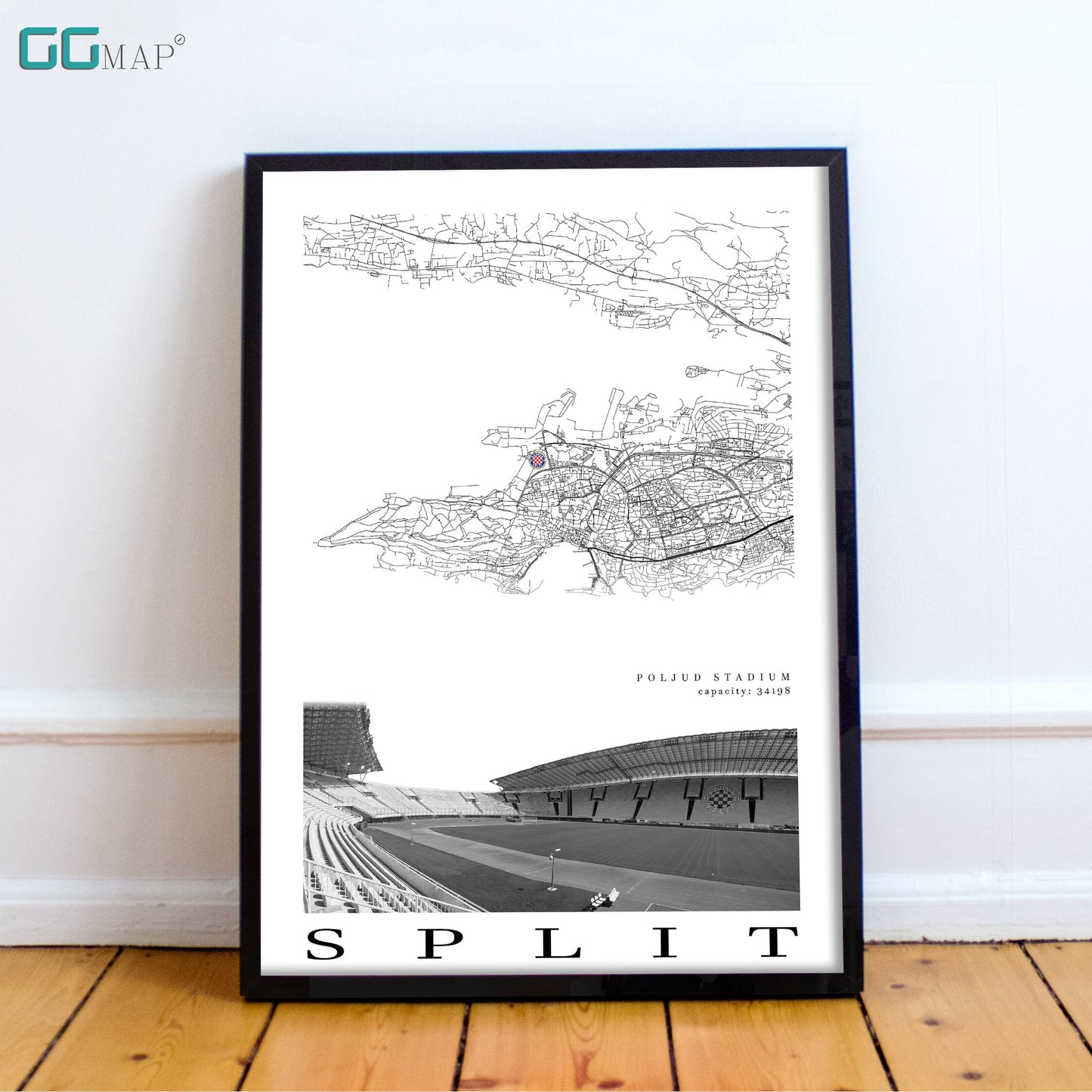 City map of SPLIT - Stadium Poljud - Home Decor Stadium Poljud - Wall decor Stadium Poljud - Stadium Poljud gift - Print map