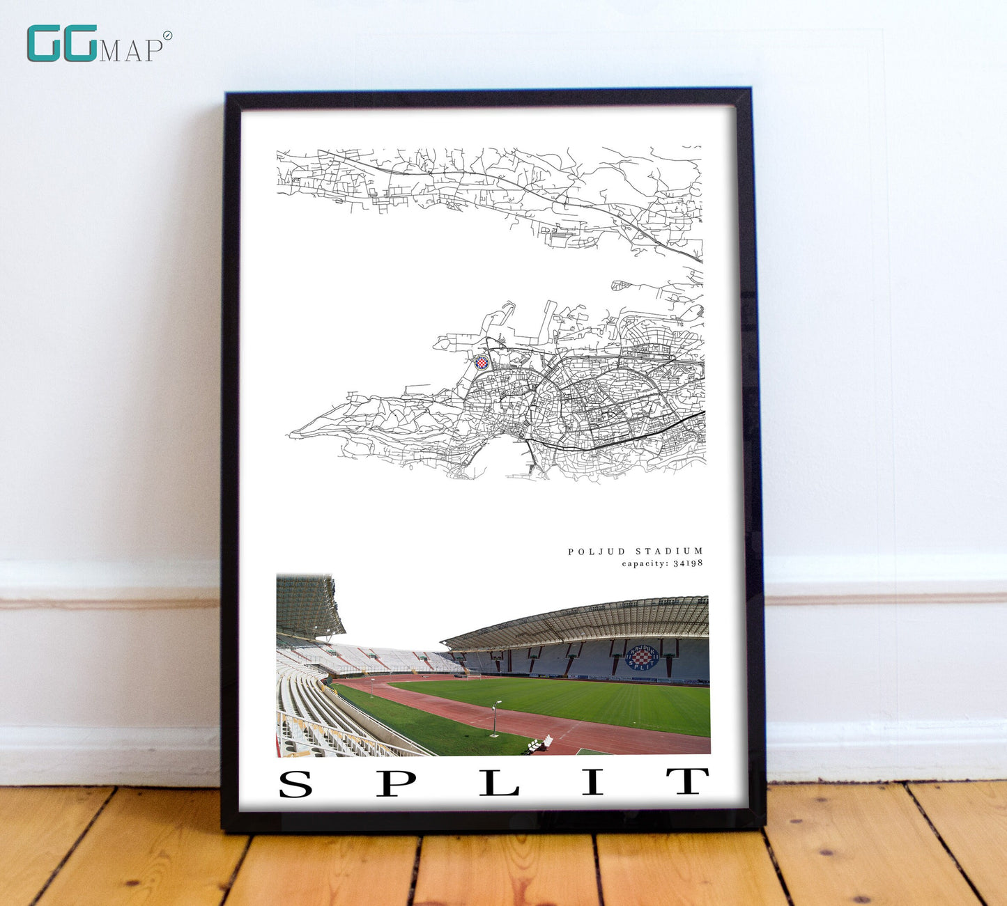 City map of SPLIT - Stadium Poljud - Home Decor Stadium Poljud - Wall decor Stadium Poljud - Stadium Poljud gift - Print map