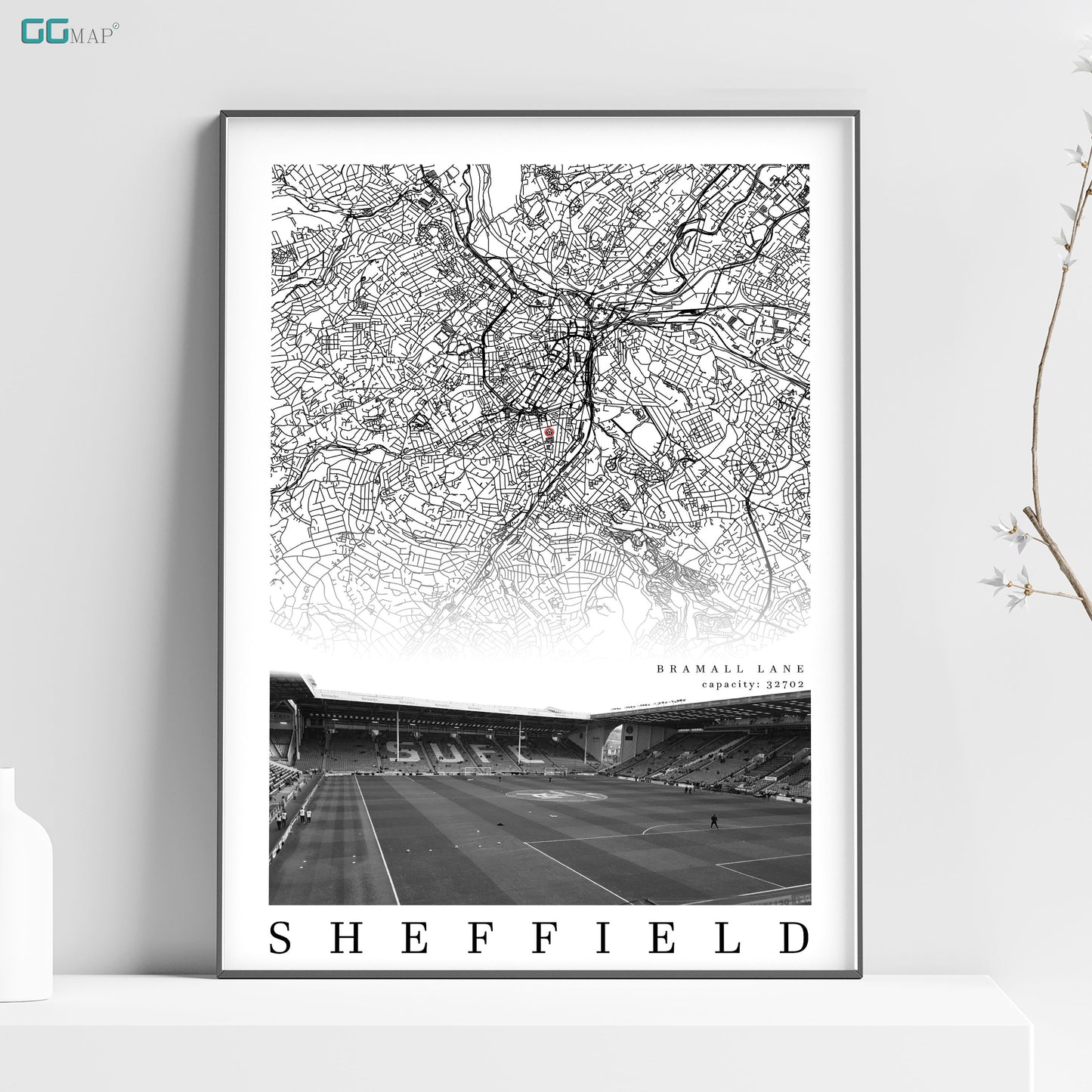 City map of SHEFFIELD - Bramall Lane - Home Decor Bramall Lane - Sheffield United gift - Print map - Sheffield United Stadium