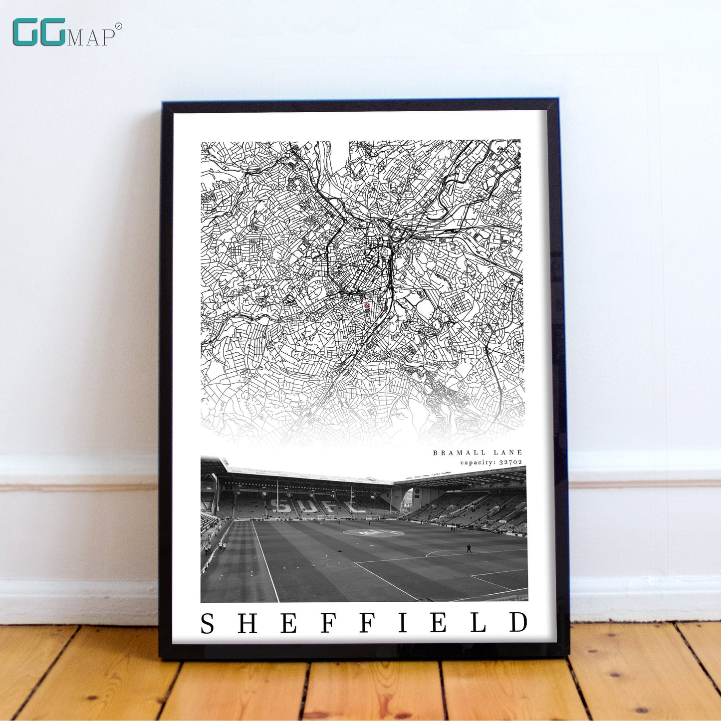 City map of SHEFFIELD - Bramall Lane - Home Decor Bramall Lane - Sheffield United gift - Print map - Sheffield United Stadium