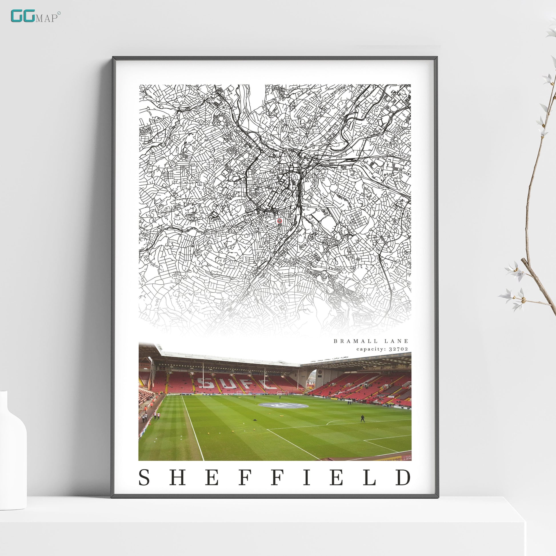 a poster of a football stadium with a map of sheffield