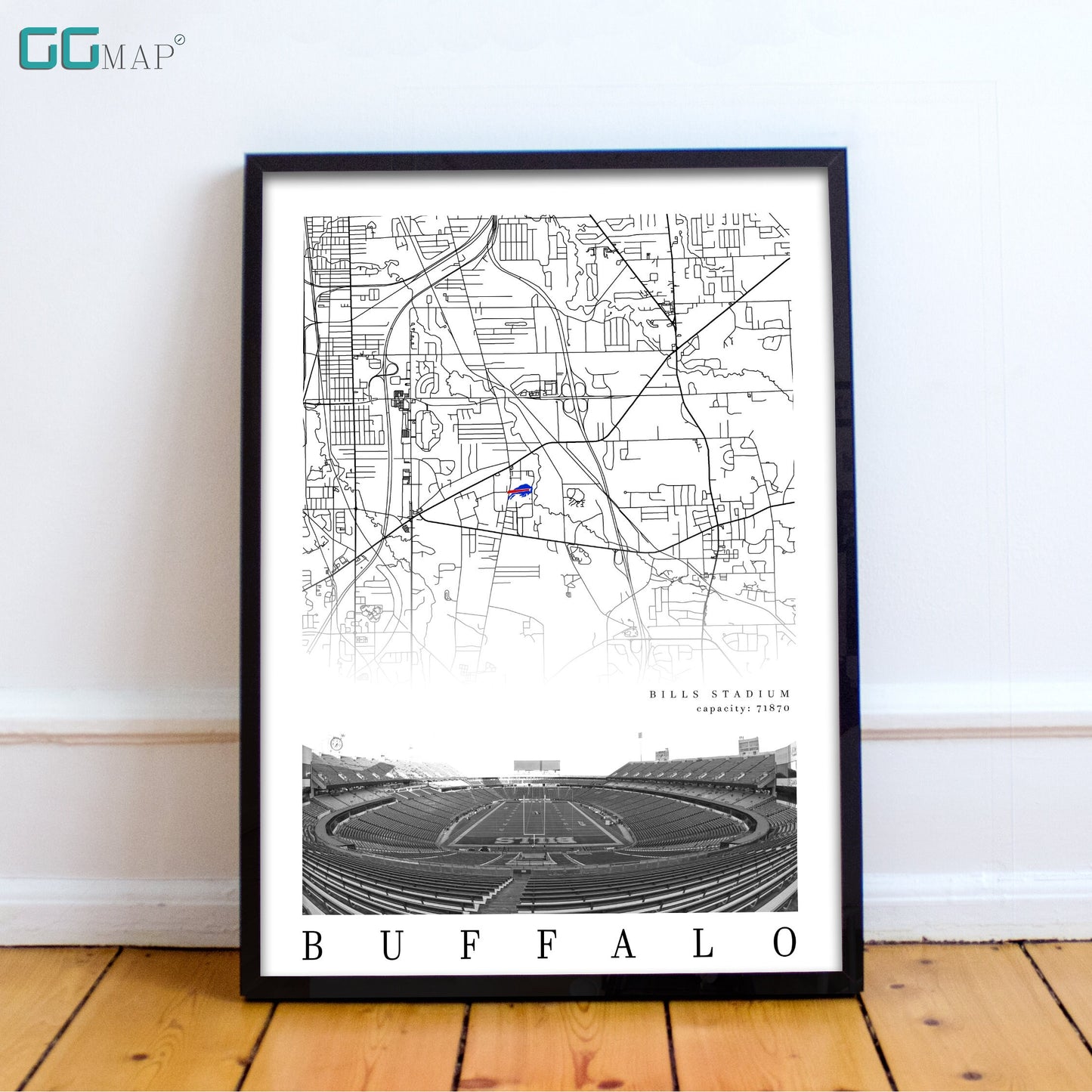 City map of BUFFALO - Bills Stadium - Home Decor Buffalo Bills - Bills Stadium wall decor - Buffalo Bills poster - Print map -