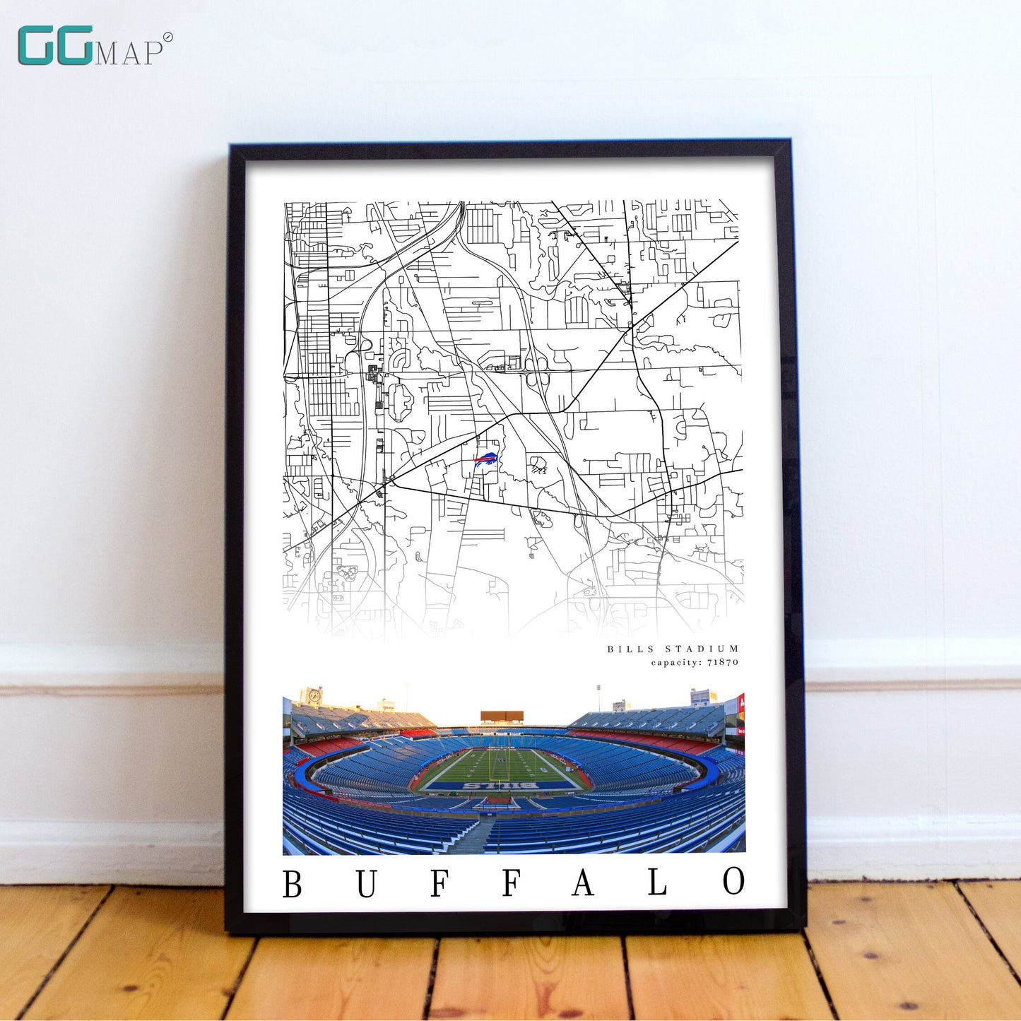 City map of BUFFALO - Bills Stadium - Home Decor Buffalo Bills - Bills Stadium wall decor - Buffalo Bills poster - Print map -