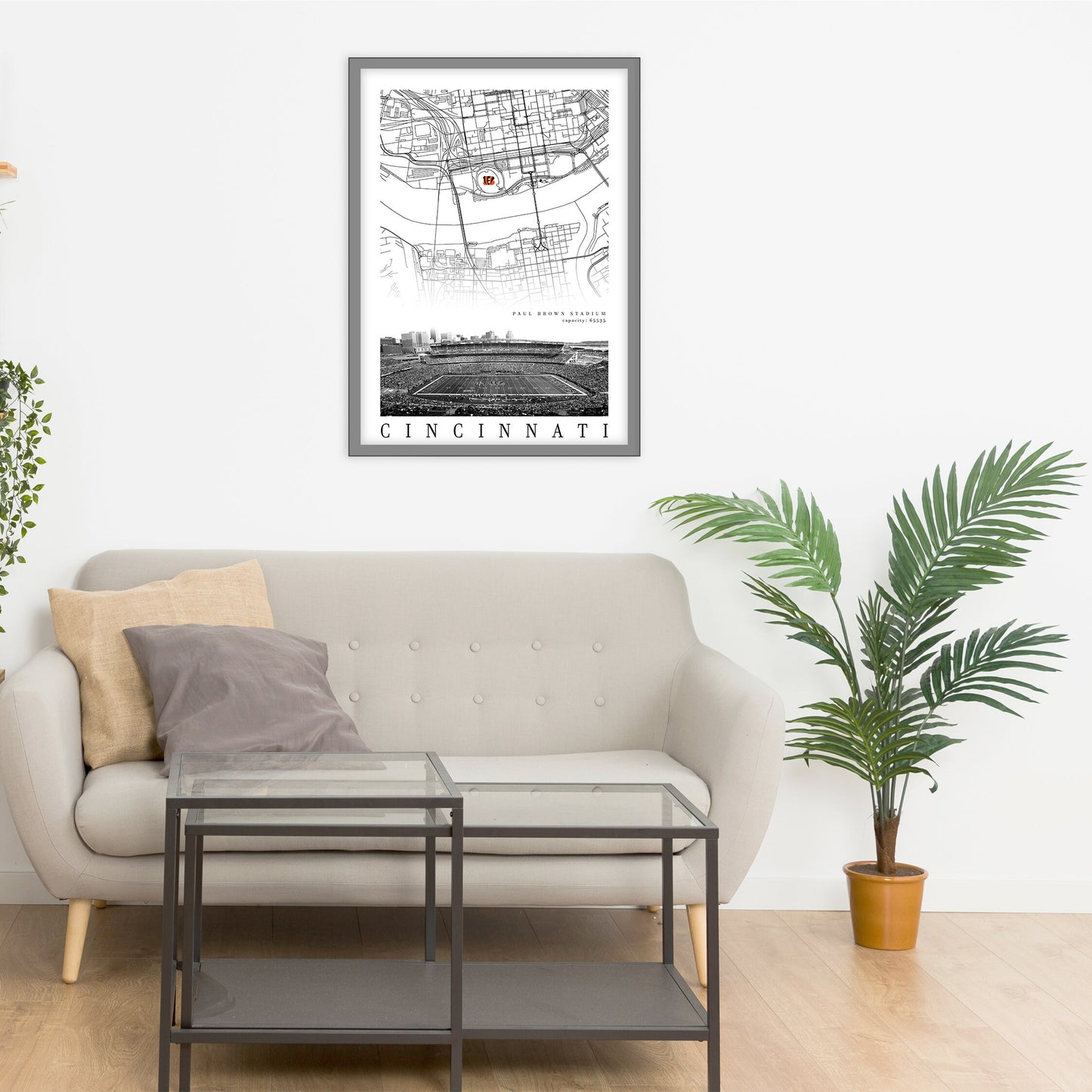 City map of CINCINNATI -  Paul Brown Stadium - Home Decor Cincinnati - Cincinnati decor - Cincinnati poster - Print map -