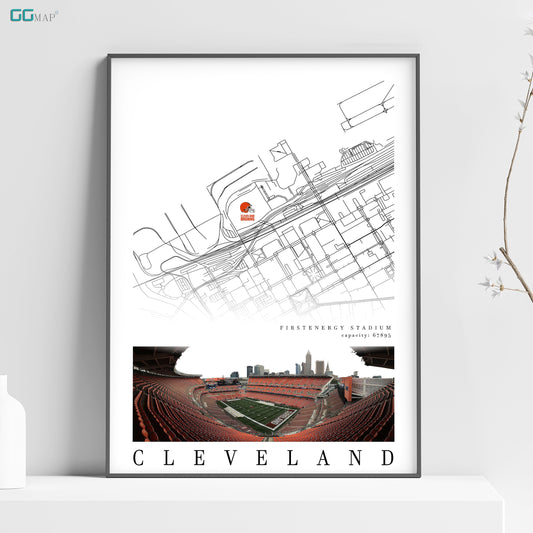 City map of CLEVELAND - Firstenergy Stadium - Home Decor Cleveland - Cleveland Browns poster - Cleveland Browns gift - Print map -