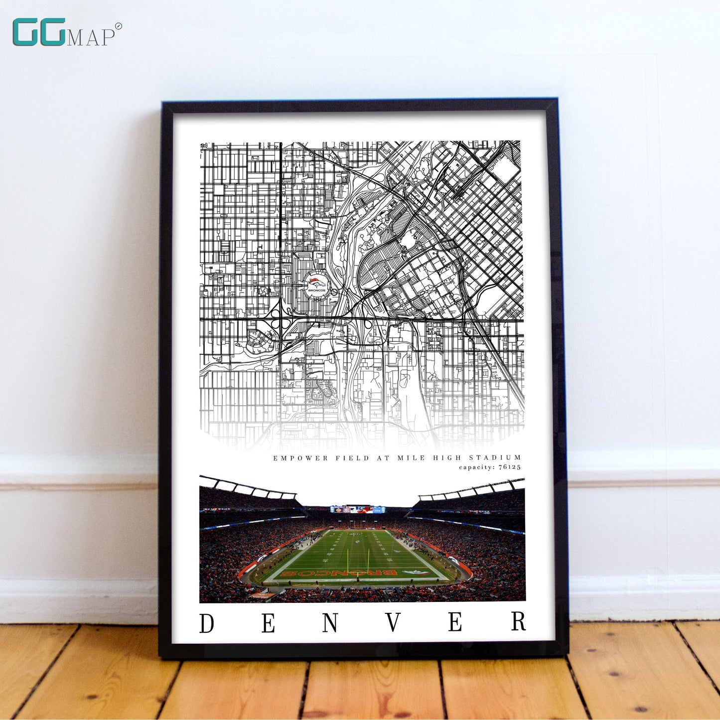 City map of DENVER - Empower Field Stadium - Home Decor Denver Broncos - Empower Field wall decor - Denver Broncos poster - Print map -