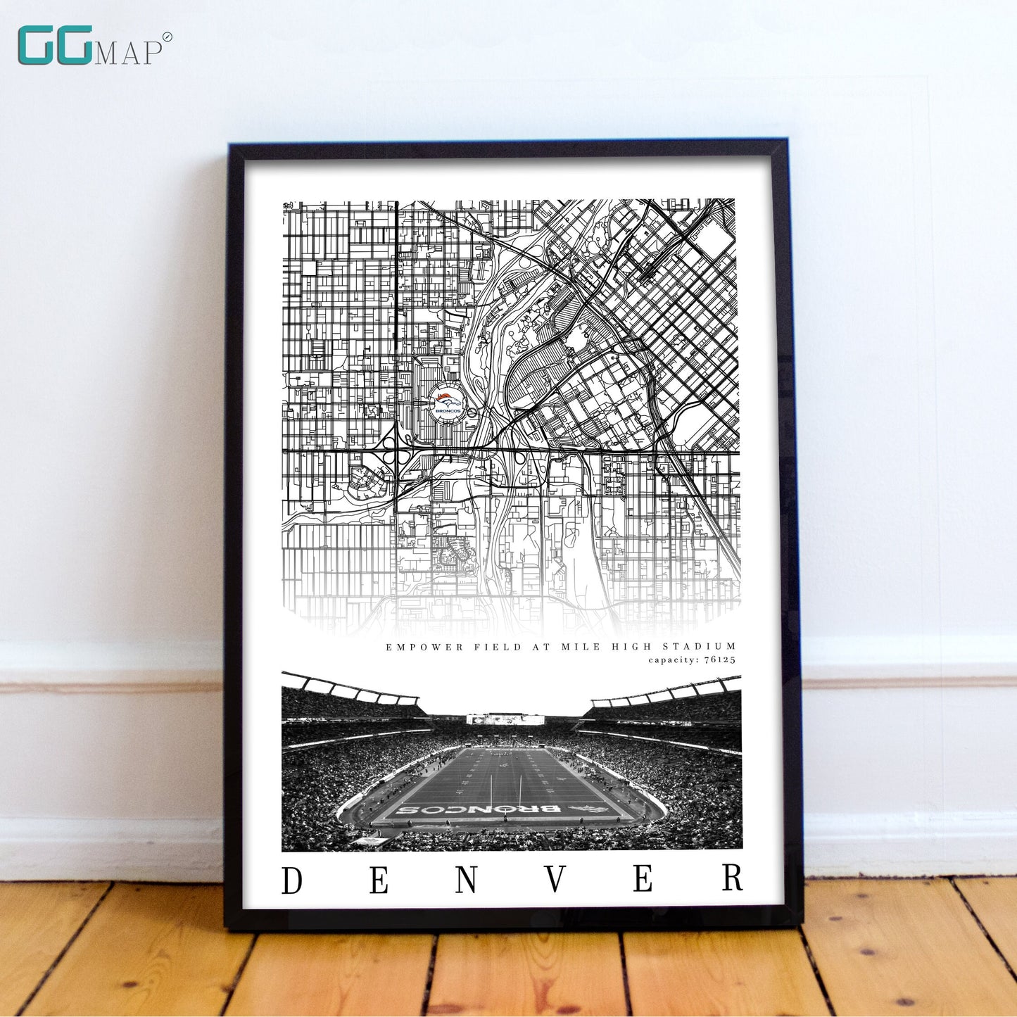 City map of DENVER - Empower Field Stadium - Home Decor Denver Broncos - Empower Field wall decor - Denver Broncos poster - Print map -