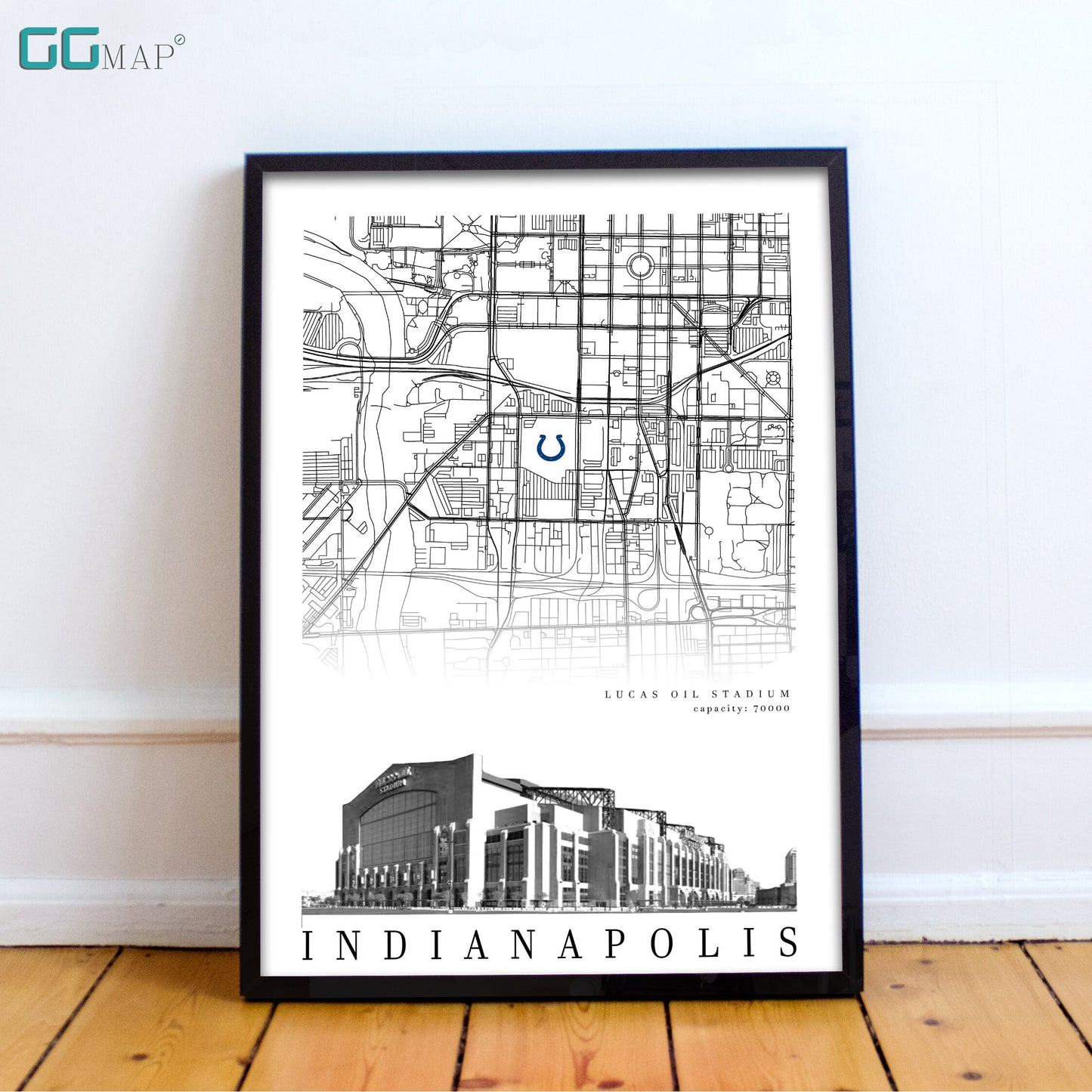 City map of INDIANAPOLIS - Lucas Oil Stadium Stadium - Home Decor Indianapolis - Indianapolis poster - Indianapolis gift - Print map -