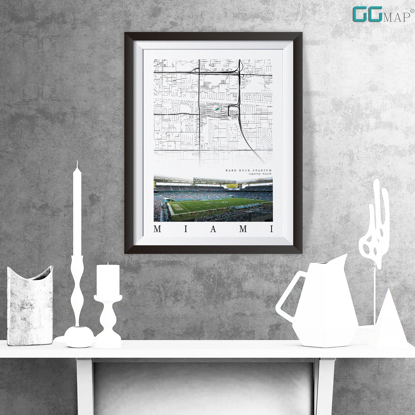 City map of MIAMI -Hard Rock Stadium - Home Decor Miami - Miami Dolphins decor - Miami Dolphins poster - Hard Rock poster - Print map -