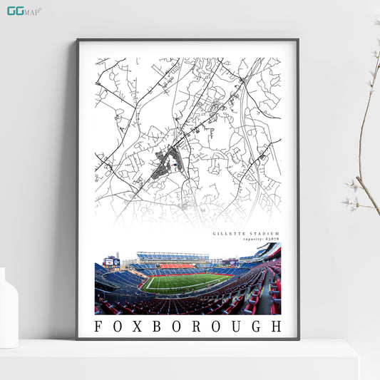 City map of FOXBOROUGH - Gillette Stadium - New England Patriots  - Gillette Stadium wall decor - Foxborough poster - Print map -