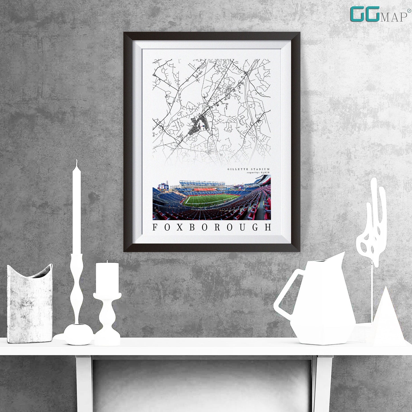 City map of FOXBOROUGH - Gillette Stadium - New England Patriots  - Gillette Stadium wall decor - Foxborough poster - Print map -