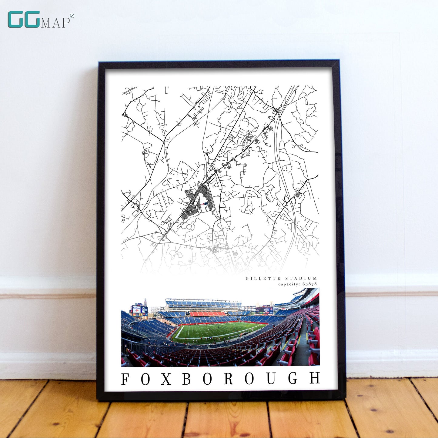 City map of FOXBOROUGH - Gillette Stadium - New England Patriots  - Gillette Stadium wall decor - Foxborough poster - Print map -