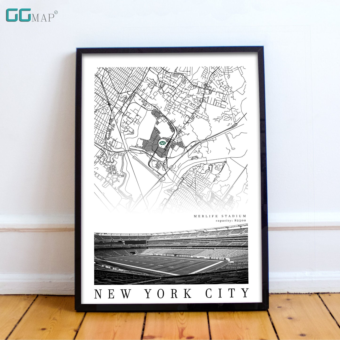 City map of NEW YORK - Merlife Stadium poster - Home Decor New York Jets - New York Jets poster - New York gift - Print map - Gift -