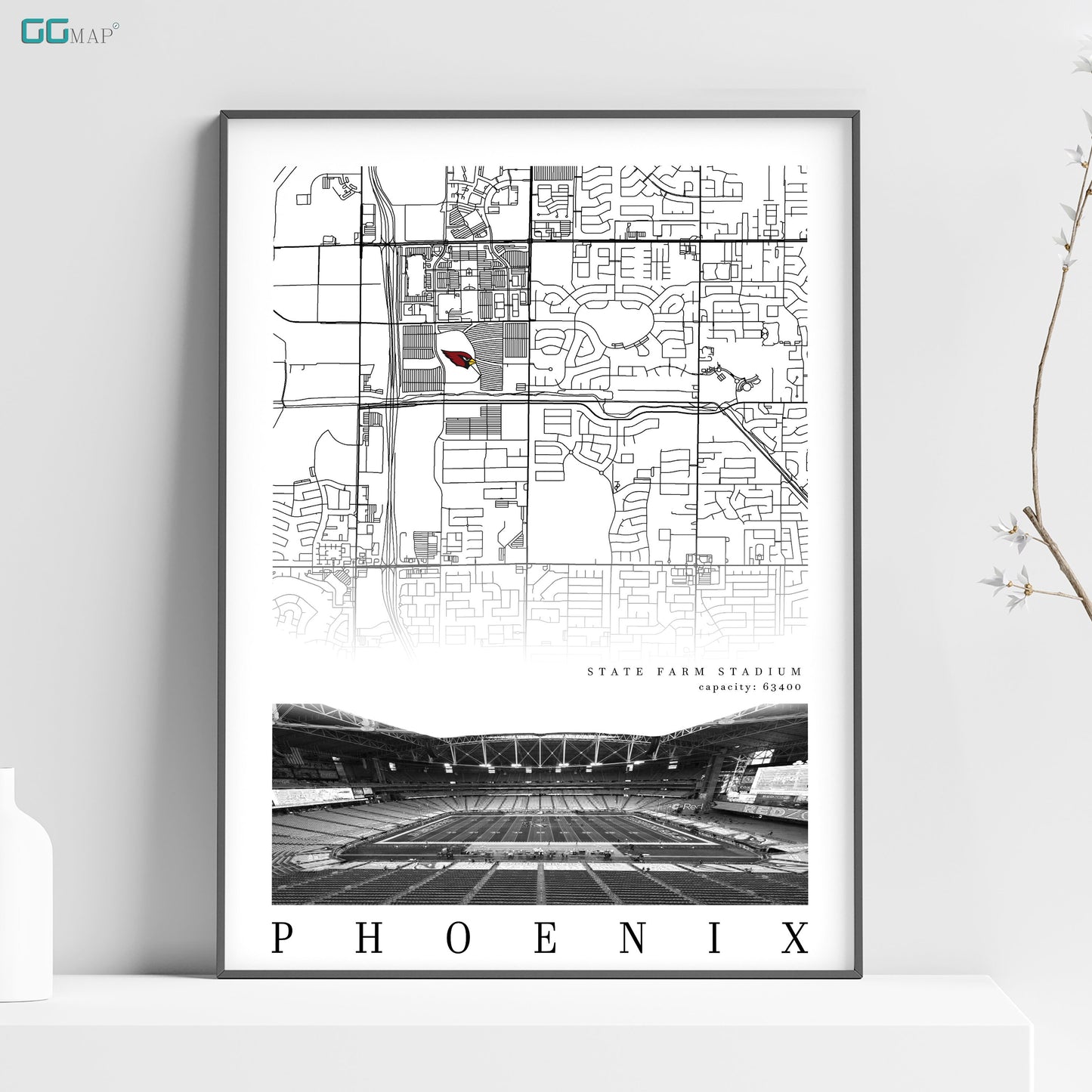 City map of PHOENIX - State Farm Stadium - Home Decor Phoenix - State Farm Stadium poster - Arizona Cardinals - Print map -