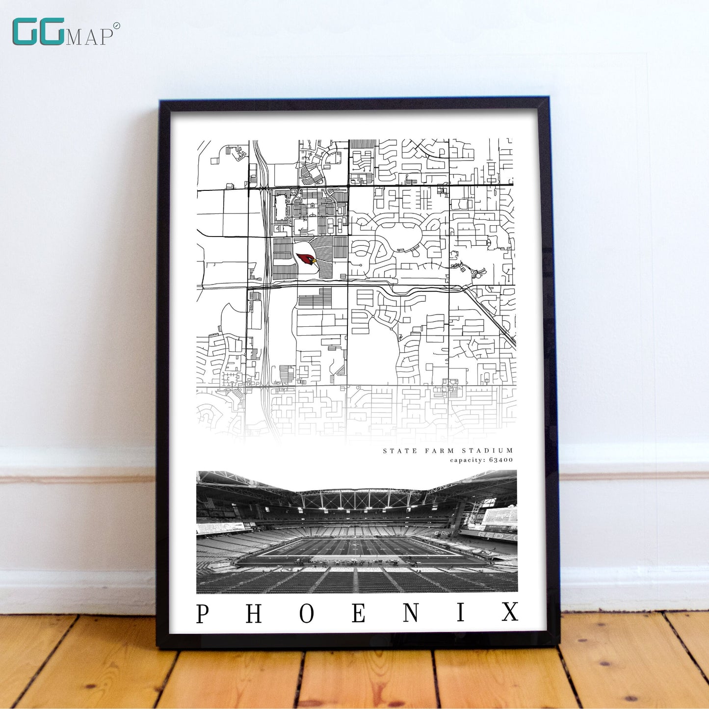 City map of PHOENIX - State Farm Stadium - Home Decor Phoenix - State Farm Stadium poster - Arizona Cardinals - Print map -