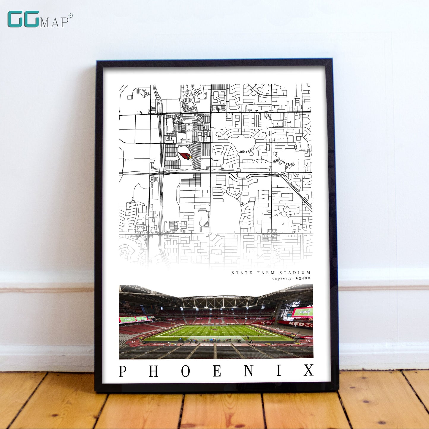 City map of PHOENIX - State Farm Stadium - Home Decor Phoenix - State Farm Stadium poster - Arizona Cardinals - Print map -