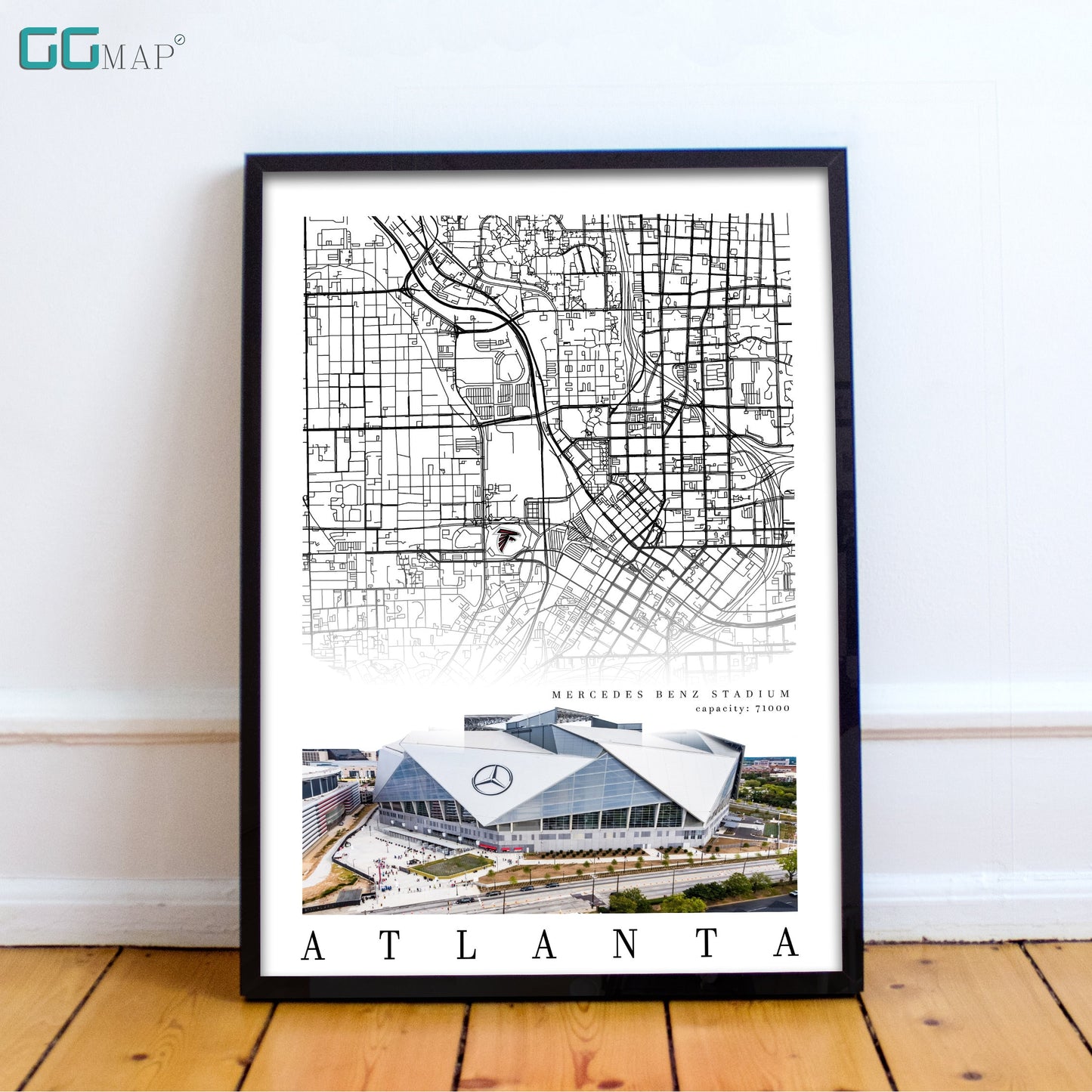 City map of ATLANTA - Mercedes-Benz Stadium - Home Decor Atlanta Falcons - Atlanta wall decor - Atlanta Falcons poster - Print map -