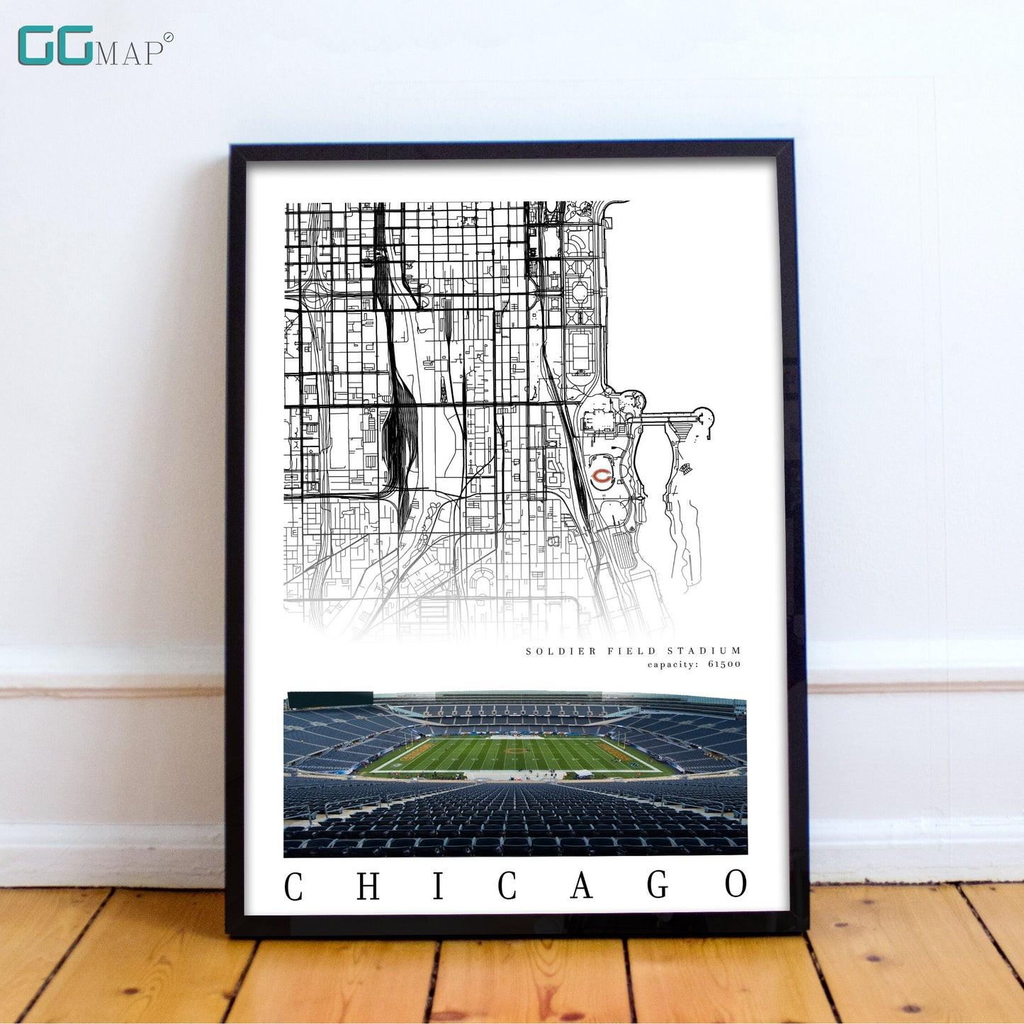 City map of CHICAGO - Soldier Field Stadium poster - Home Decor Chicago Bears - Chicago Bears wall decor - Print map - Gift -