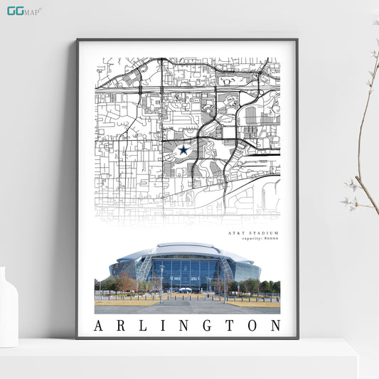 City map of ARLINGTON -  AT&T Stadium poster - Home Decor Dallas Cowboys - Arlington poster -Dallas gift - Print map -