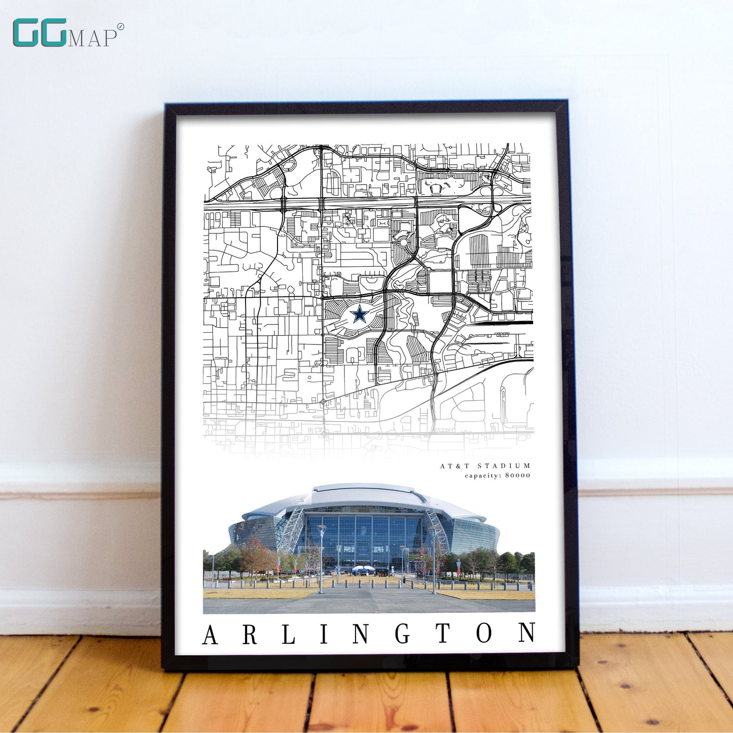 City map of ARLINGTON -  AT&T Stadium poster - Home Decor Dallas Cowboys - Arlington poster -Dallas gift - Print map -