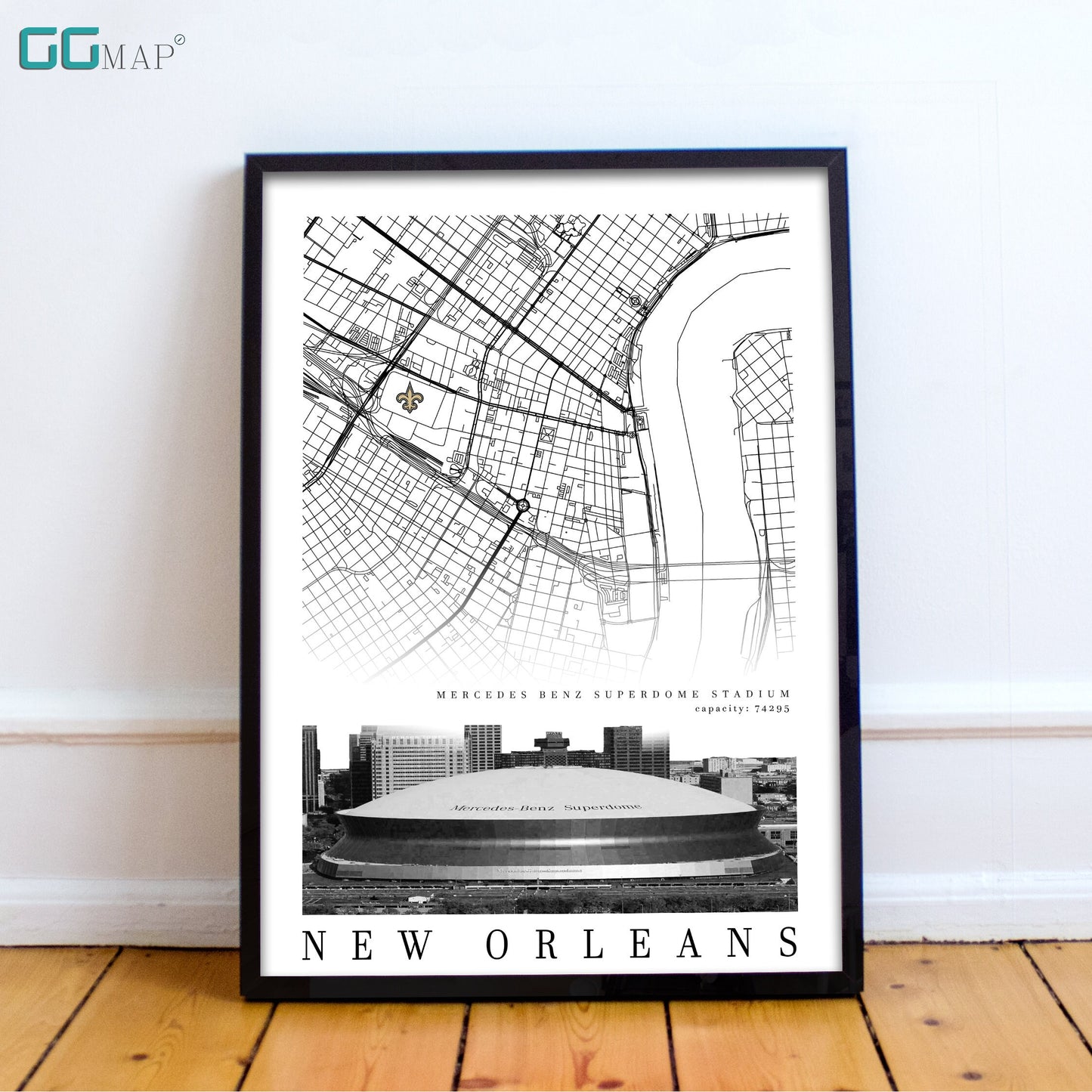 City map of NEW ORLEANS - Superdome Stadium poster - Home Decor New Orleans - Orleans Saints poster - NFL poster - Print map - Gift -