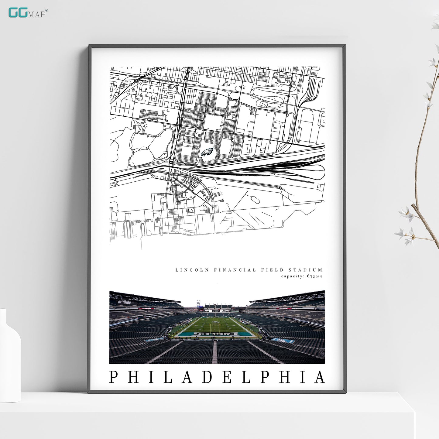 a white poster with a map of philadelphia on it