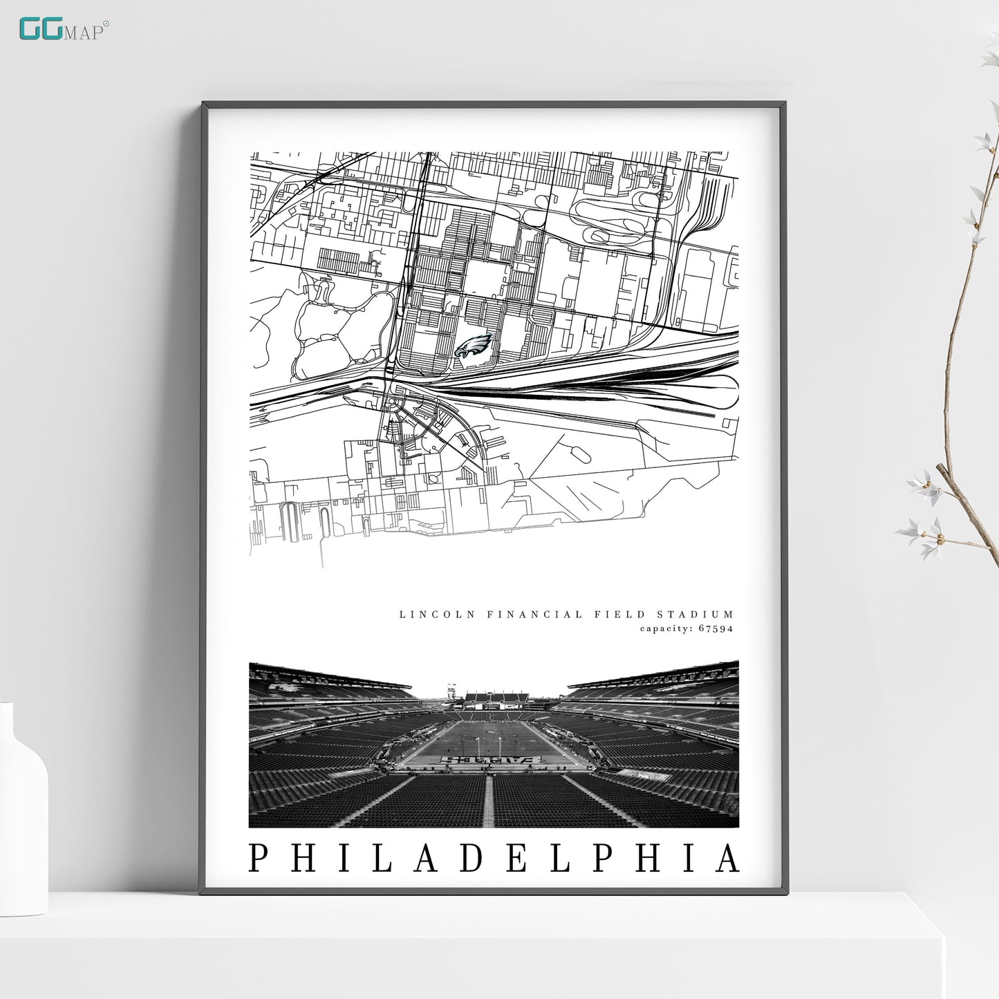 City map of PHILADELPHIA - Lincoln Financial Stadium poster - Philadelphia Eagles poster - Nashville poster - Print map - Gift -