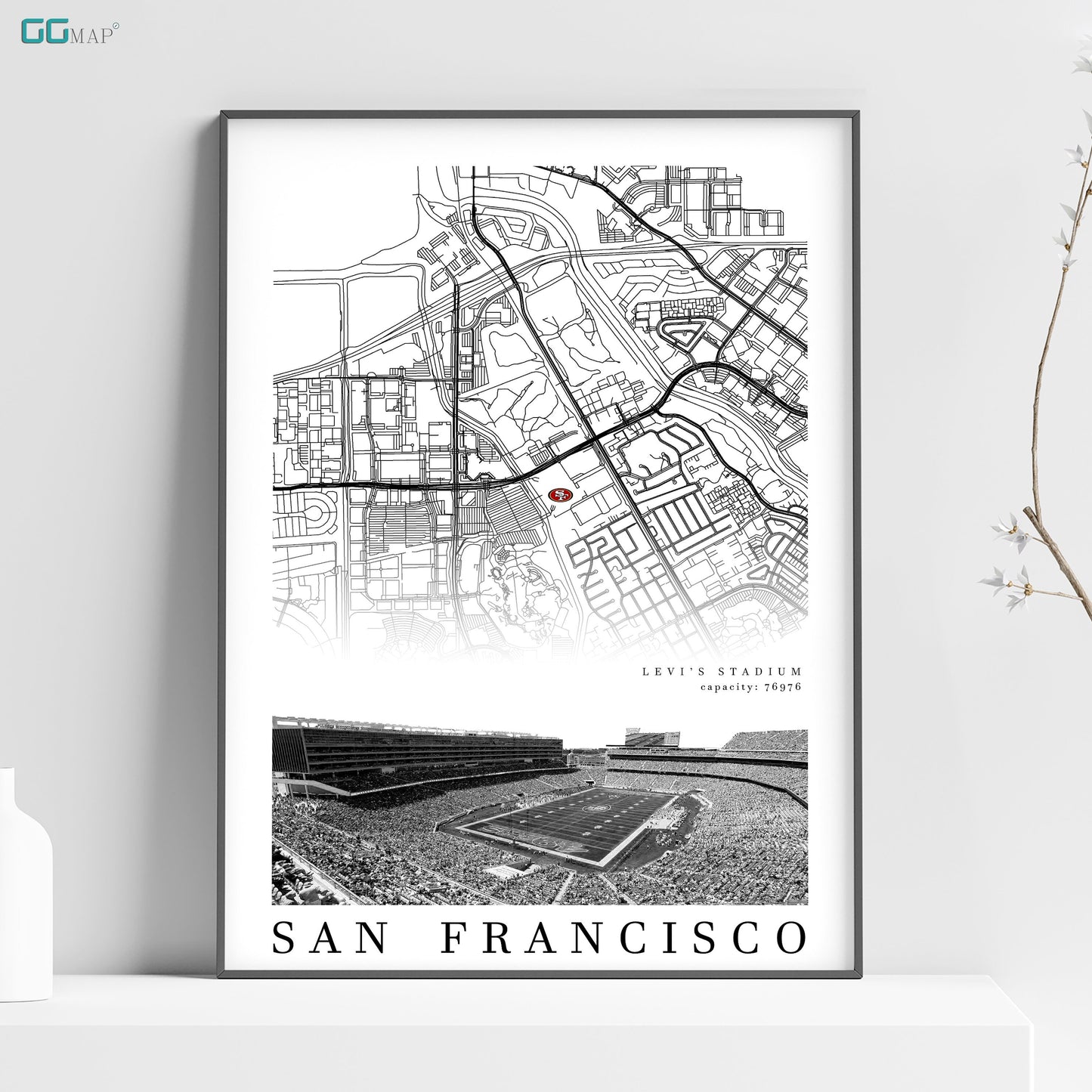 City map of SAN FRANCISCO - Levis Stadium poster - Home Decor Levis Stadium - 49ers poster - San Francisco poster - Print map -